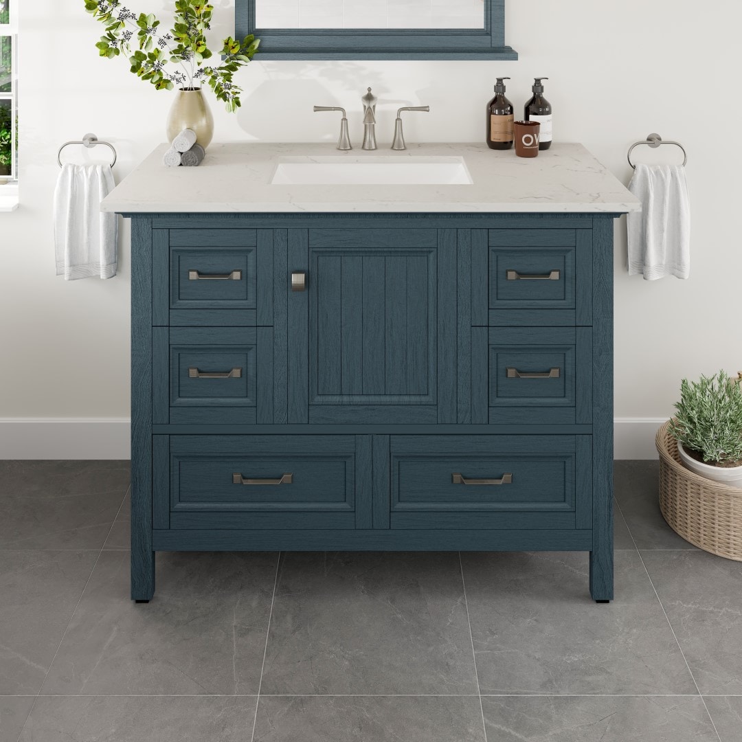 Eviva EVVN612-42AB-Q Britney 42-in Ash Blue Undermount Single Sink Bathroom Vanity with White Quartz Top