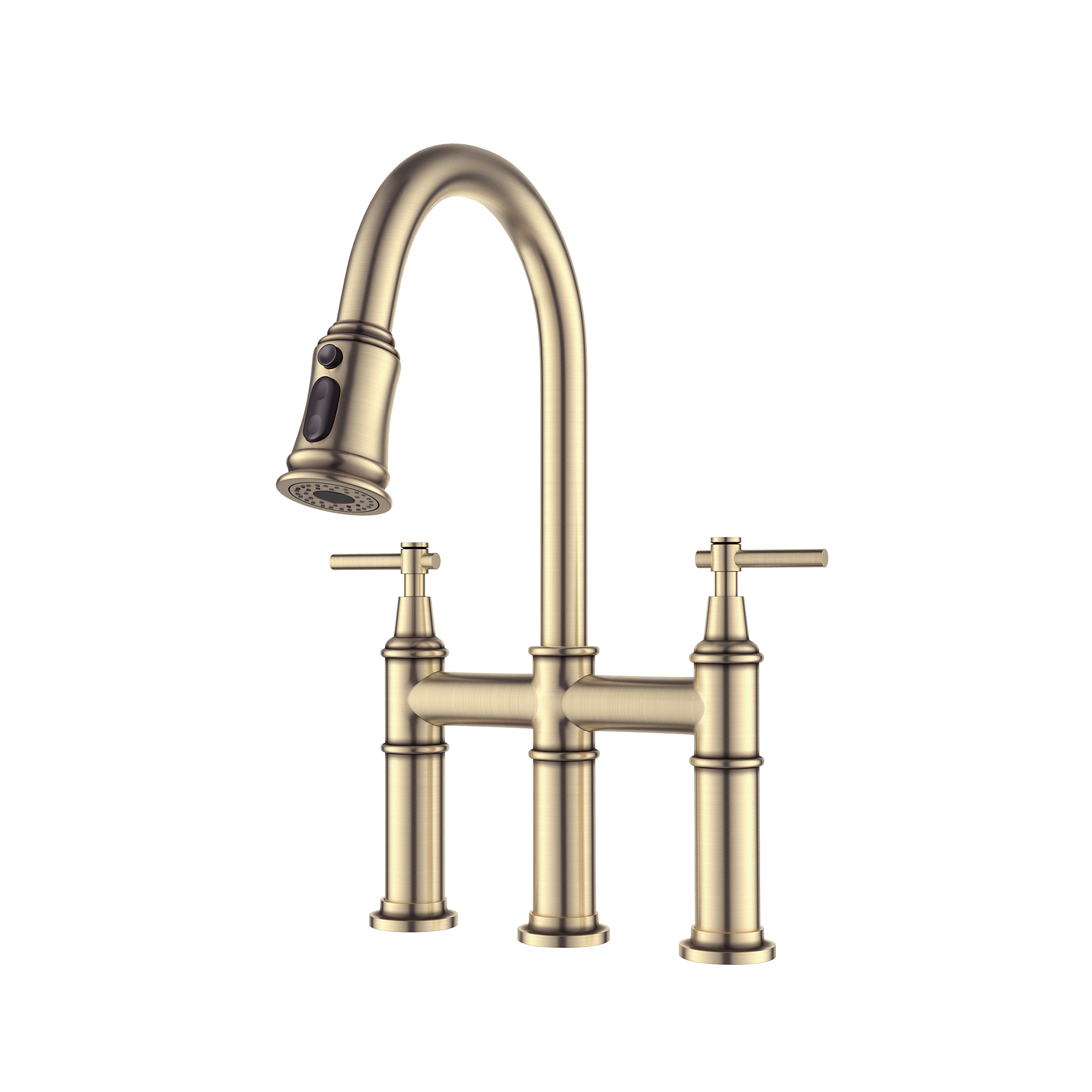 WELLFOR QJ-K-101133B ZQ Brushed Gold Double Handle Deck-mount Pull-down Kitchen Faucet with Sprayer