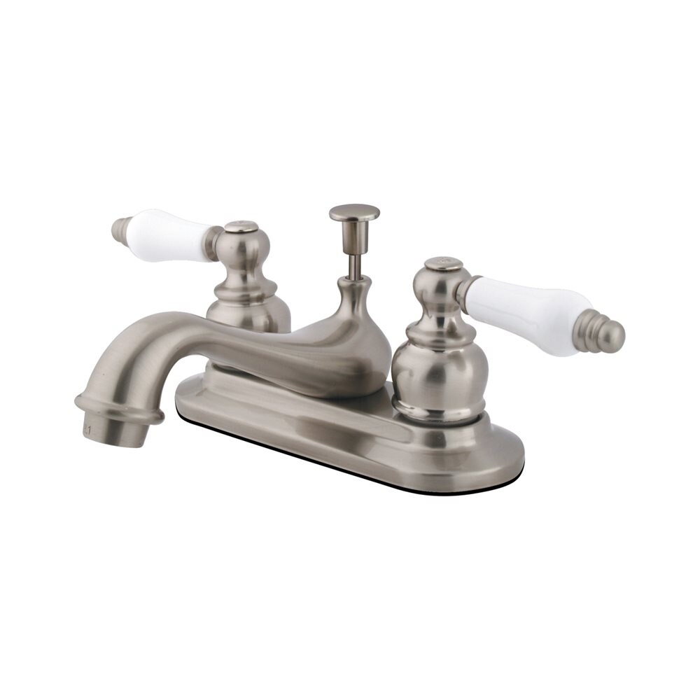 Elements of Design Elizabeth Satin Nickel 2-handle 4-in centerset Low-arc Bathroom Sink Faucet with Drain