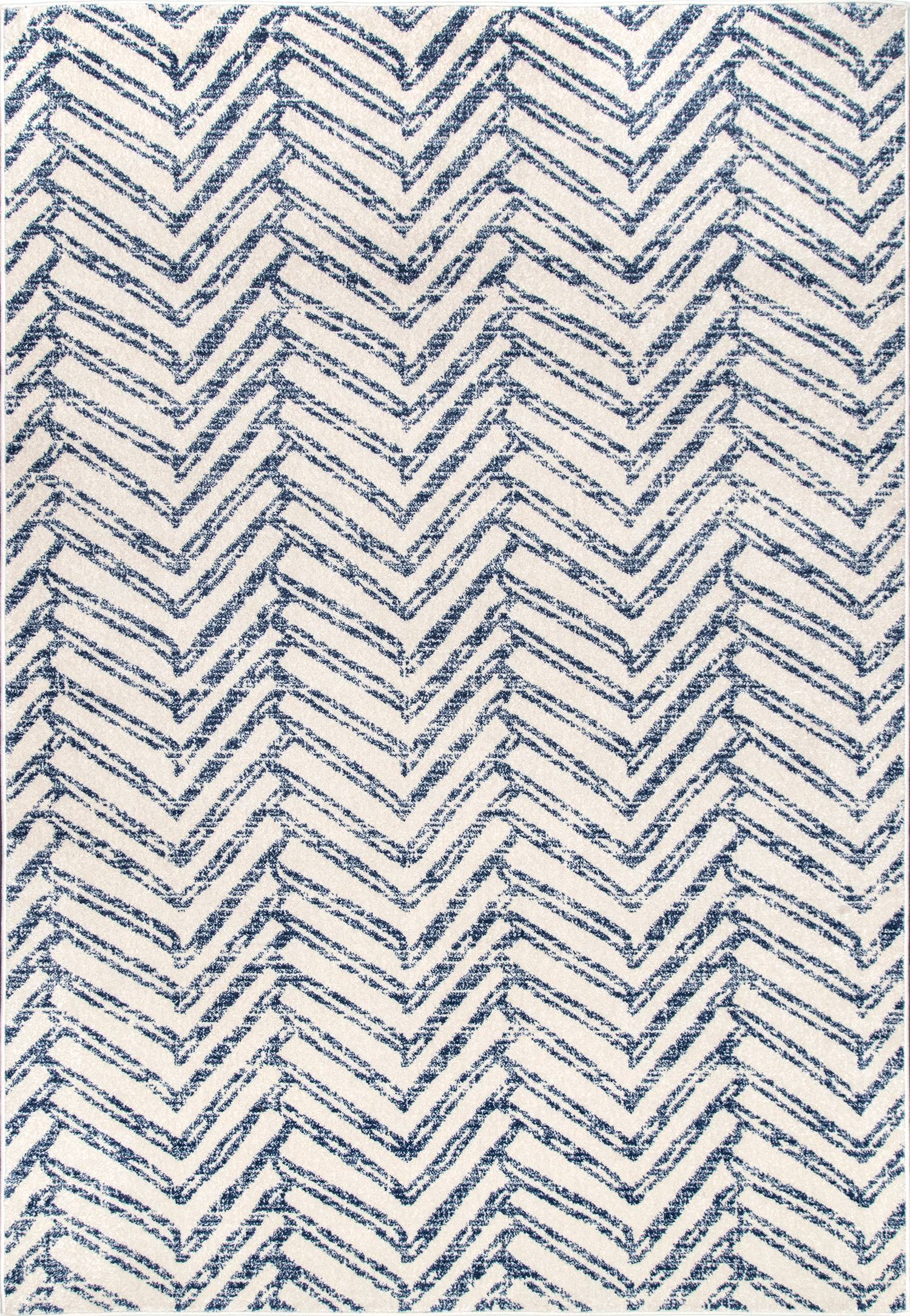 Blue Geometric Herringbone Reversible Runner Rug, 2' 8" x 8'