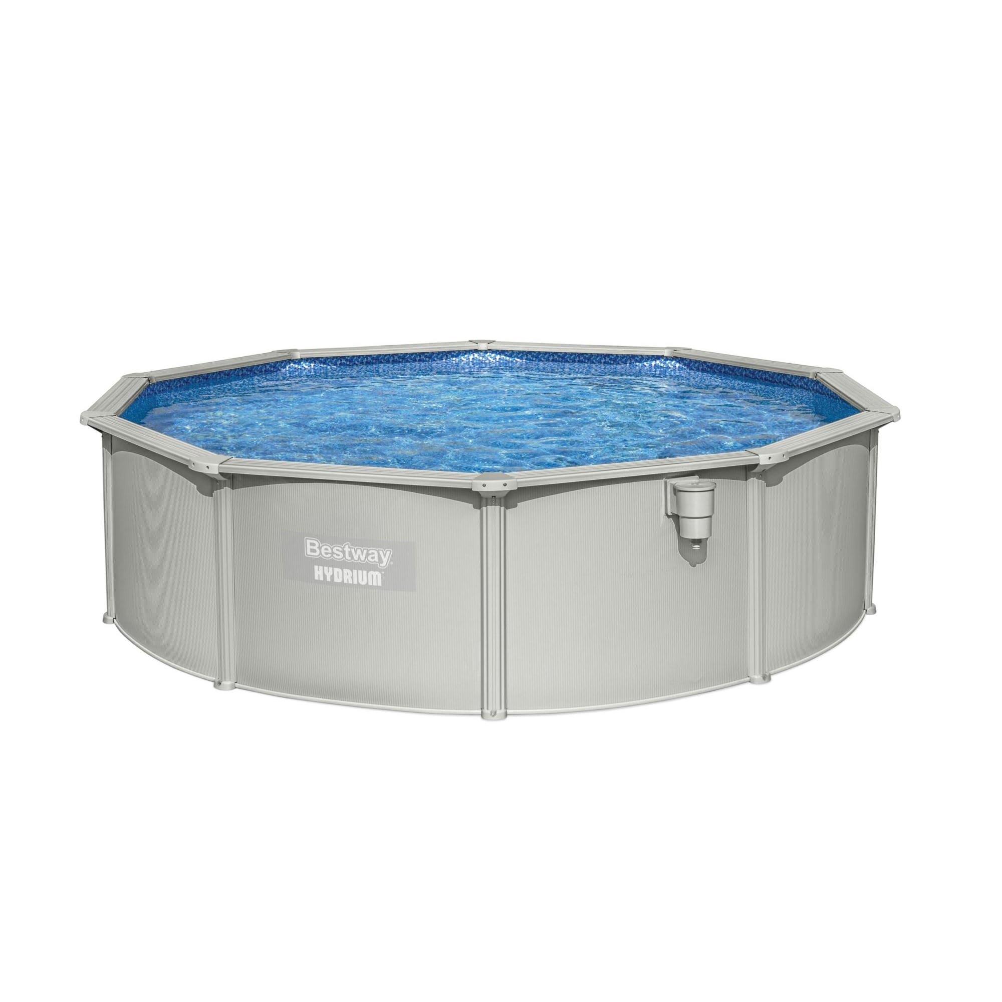 Gray 15' Round Steel Wall Above Ground Pool Set with Filter Pump