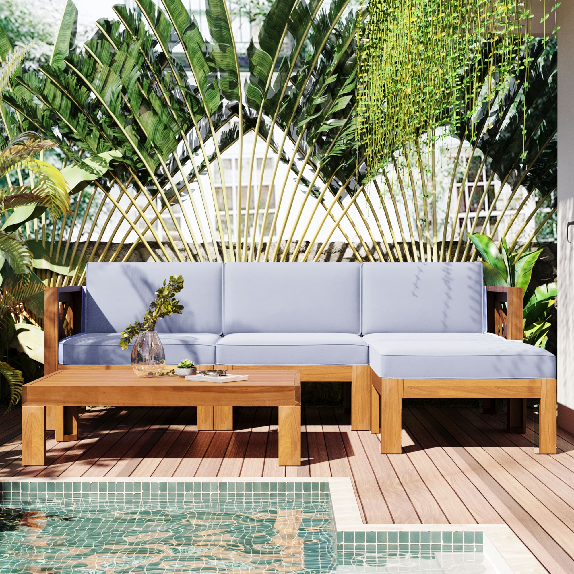 Xspracer ML-SP42E 5 -Piece 3 Patio Sofa Conversation Set with Gray Cushions