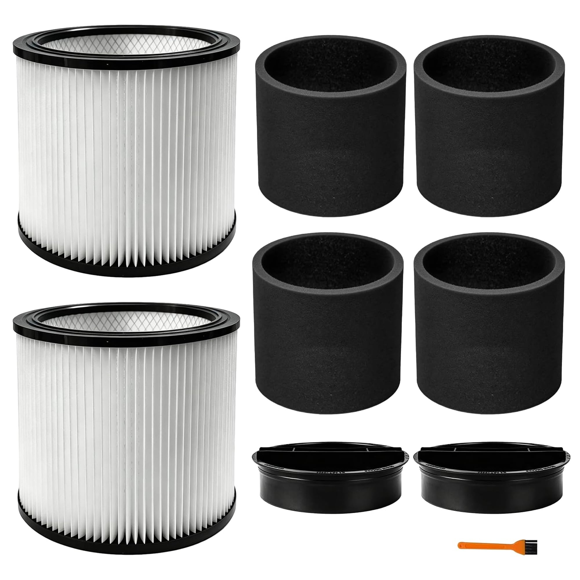 Angel Sar 2 Pcs Replacement Filter 90304 and 2 Pcs Foam Sleeve Kit 90585 with 4 Pre Filters for Wet Dry Vacuum Cleaners 5 Gallon Plus