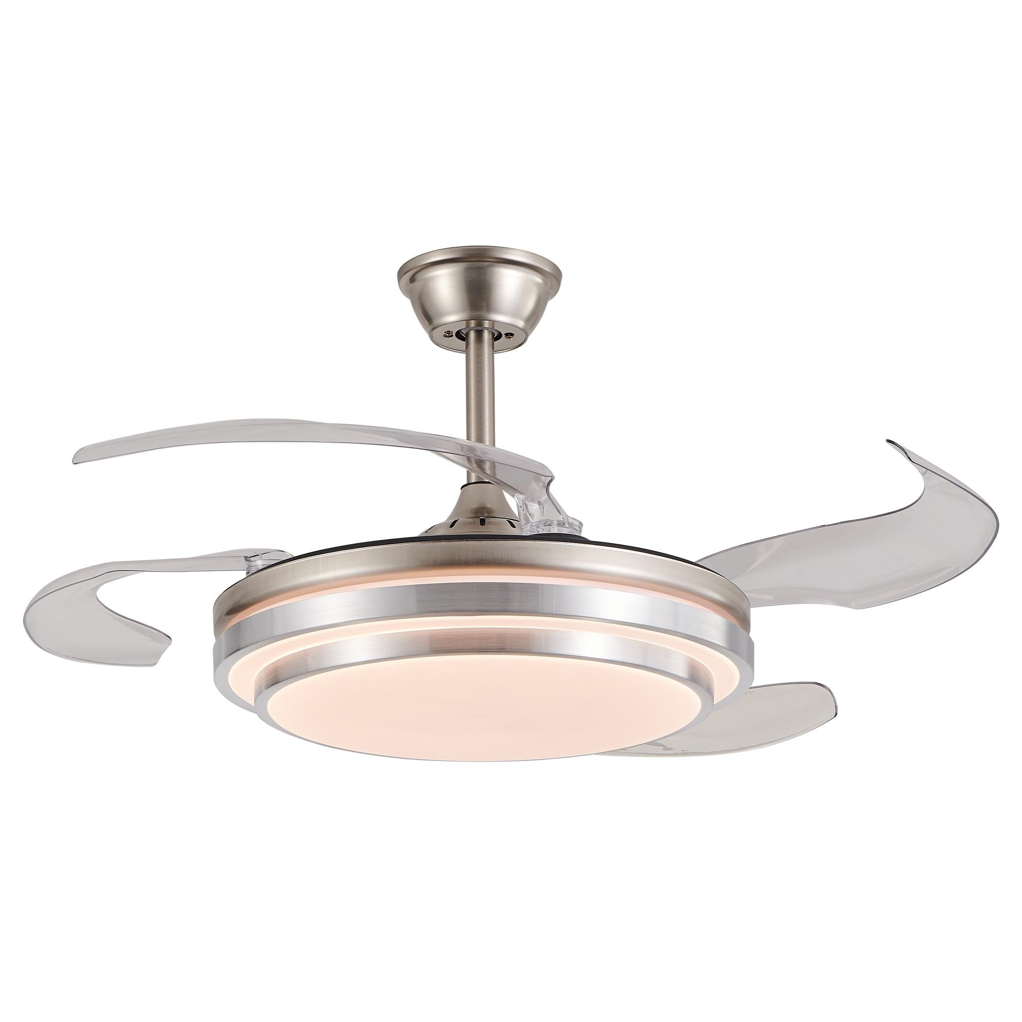Bayfeve BFLCM-72388-CF Adjustable Speed 42-in Color-Changing Integrated LED Outdoor Brushed Nickel with Transparent Blades Fandelier Ceiling Fan With Light - Remote Included ( 4 -Blade )