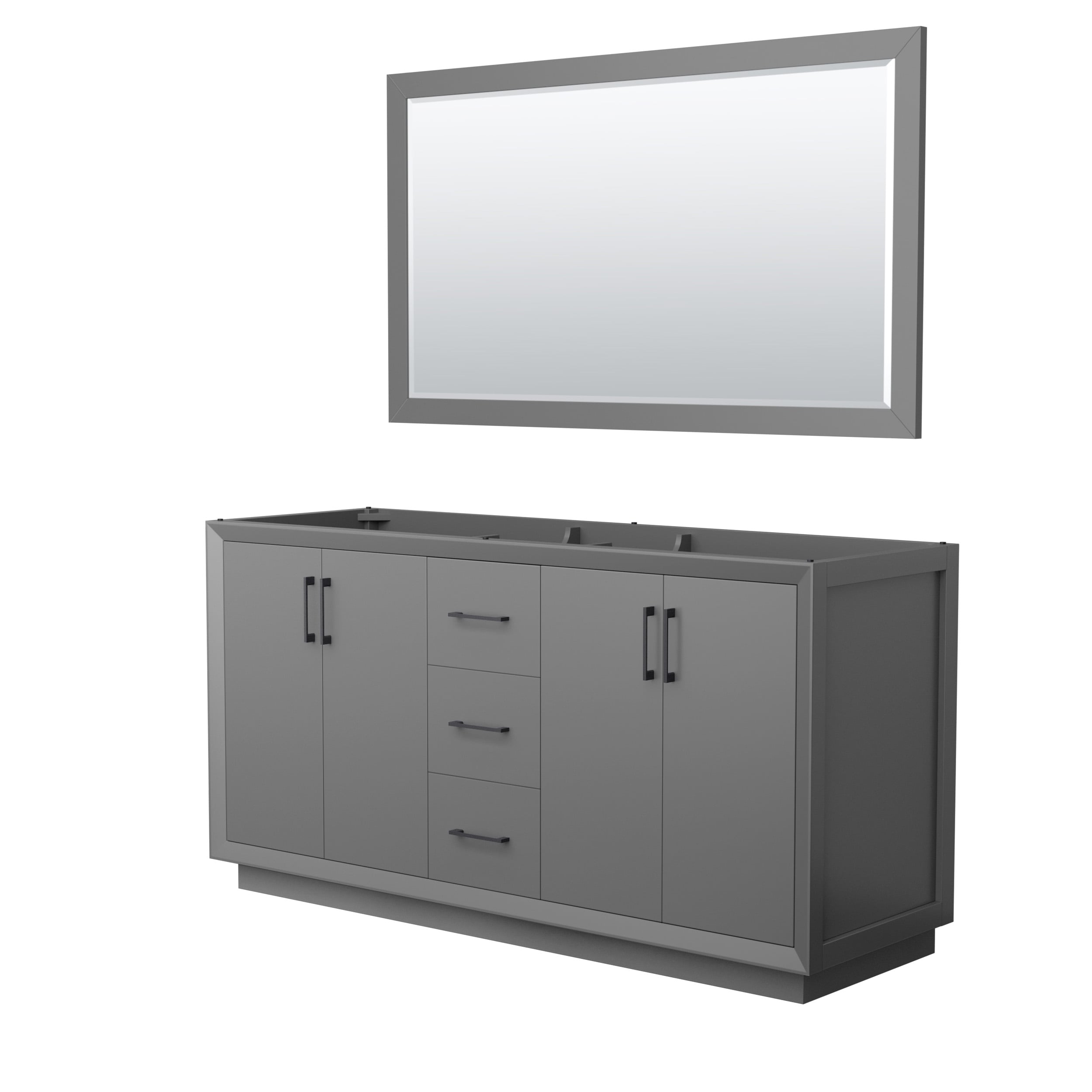 Wyndham Collection WCF414166DGBCXSXXM58 Strada 66-in Dark Gray with Matte Black Trim Bathroom Vanity Base Cabinet without Top (Mirror Included)