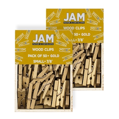 Jam Paper Medium 1 1/8 inch Wood Clip Clothespins - Pack of 50 - Orange