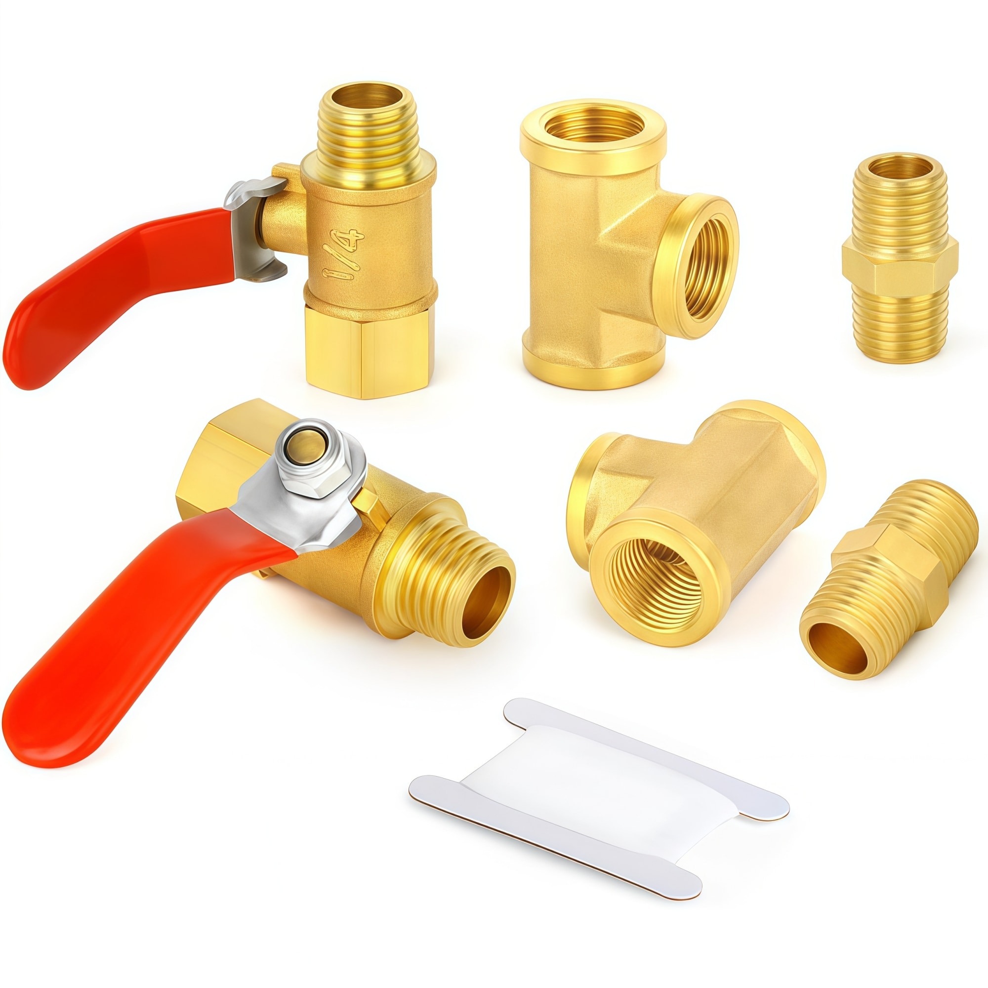 Numhew Brass Pipe Fitting and Ball Valve Set 1/4-in NPT 6-Piece