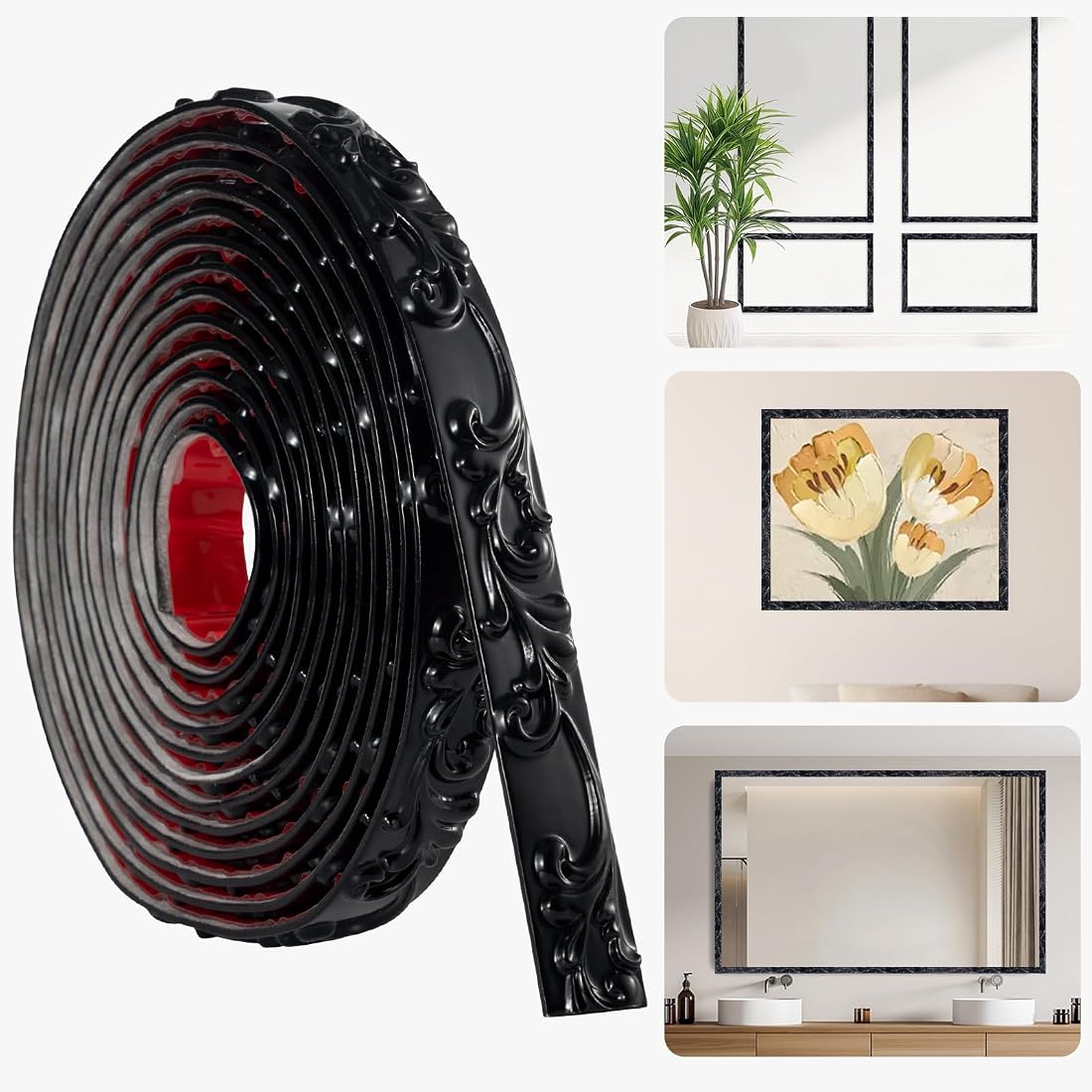 Aoibox  16 4 ft x 1 02 in Black Self Adhesive Decorative Trim Flexible PVC Crown Molding for Mirrors Cabinets