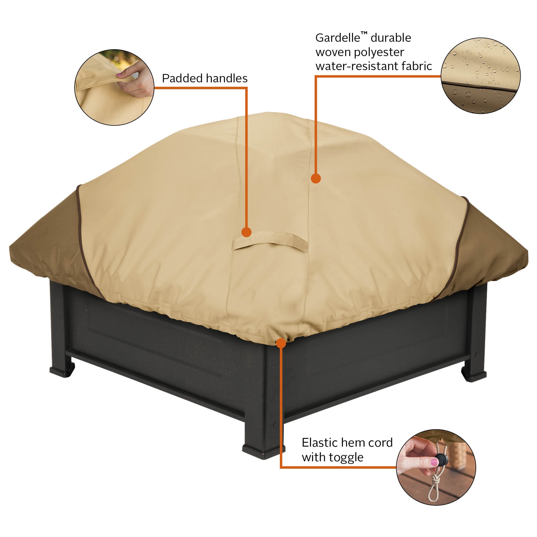 Veranda Beige and Brown 40" Square Fire Pit Cover