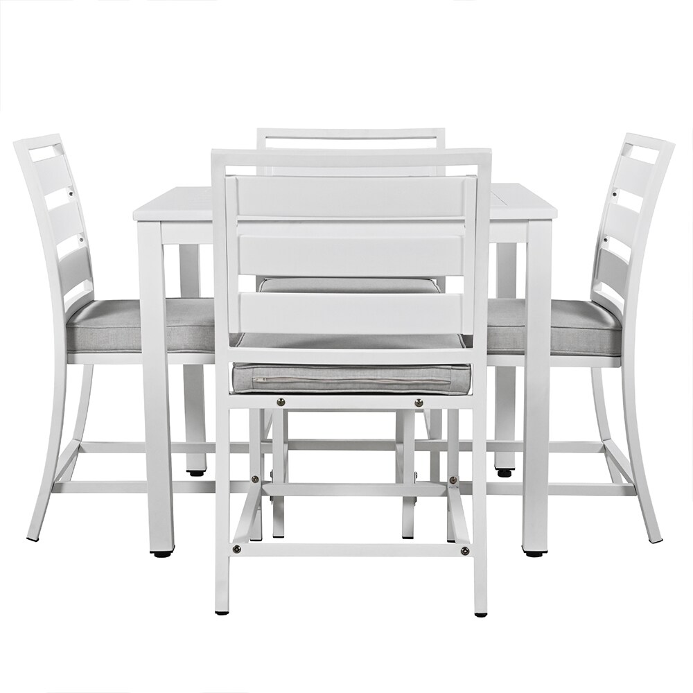 ZAKLOOP 5-Piece White Patio Dining Set Steel Square Table with 4 Gray ...