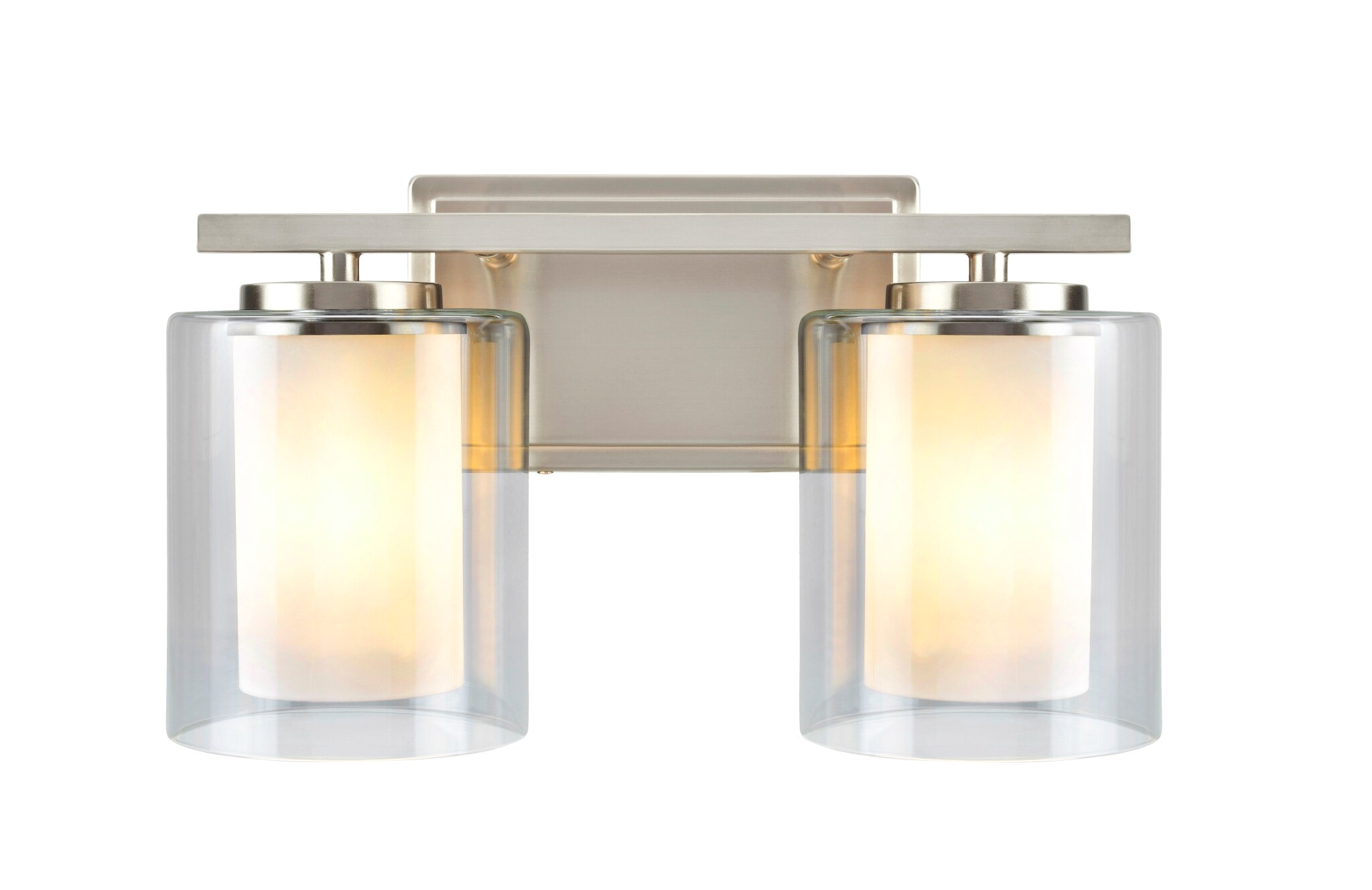 Satin Nickel 2-Light Vanity Wall Fixture with Clear Glass Shade