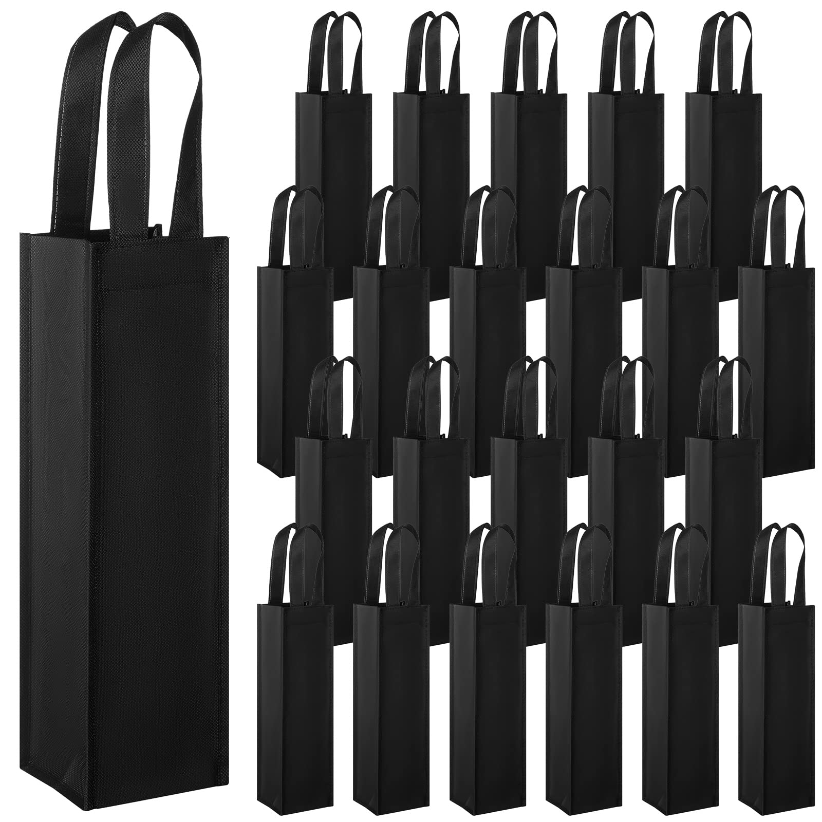 Aoibox  36 Pack Single Bottle Black Non Woven Fabric Reusable Wine Tote Bags with Handles for Gifting