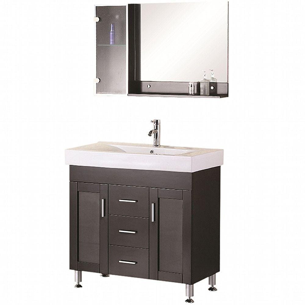Design Element DEC021 Designer's Pick 36-in Espresso Single Sink Bathroom Vanity with White Ceramic Top (Mirror Included)