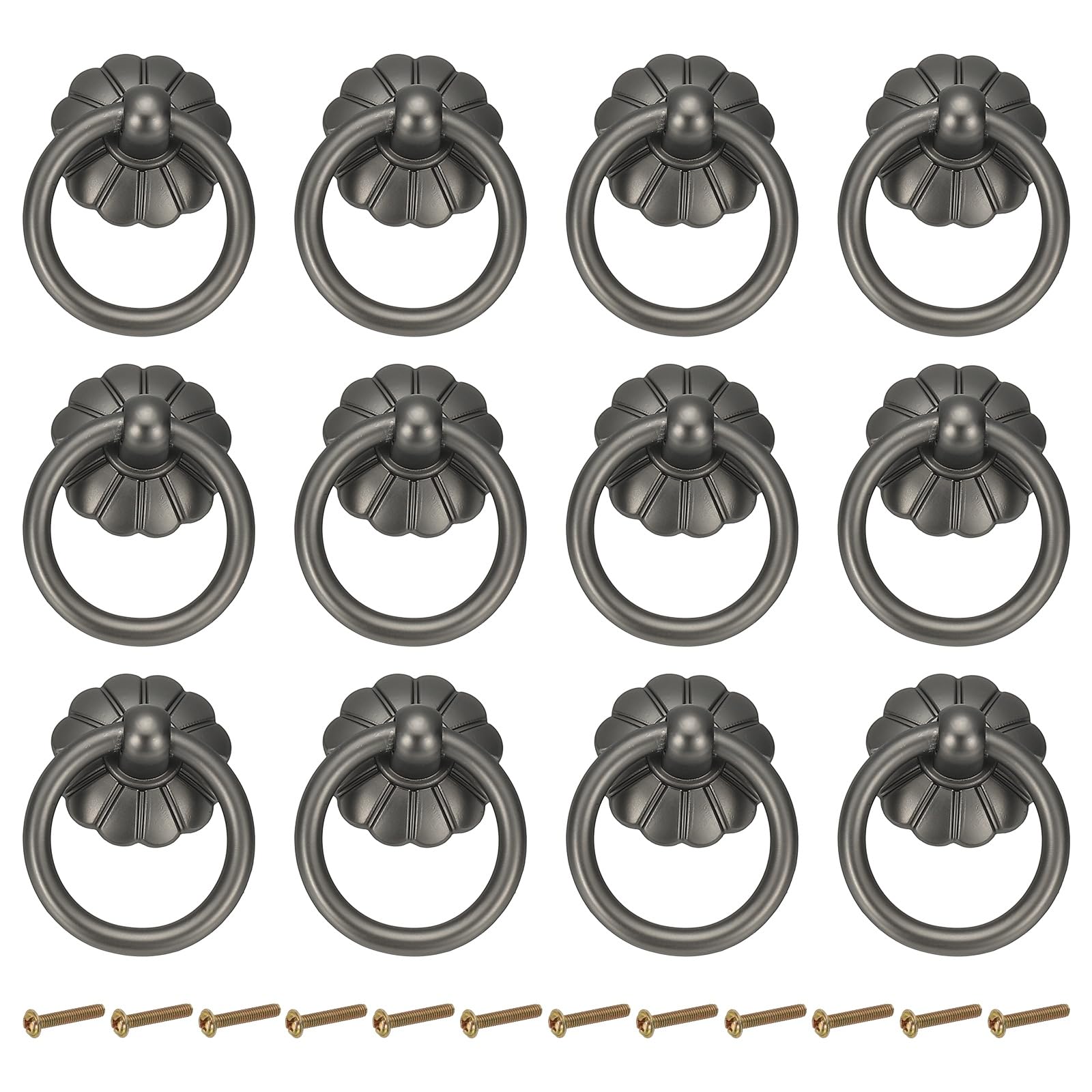 SenQWFa 12Pack Drawer Ring Pull Handles 1.65 Inch Zinc Alloy Hole Ring Cabinet Knobs with Screws for Cupboard Cabinet Drawer Dresser Closet Door #LDC0821C321
