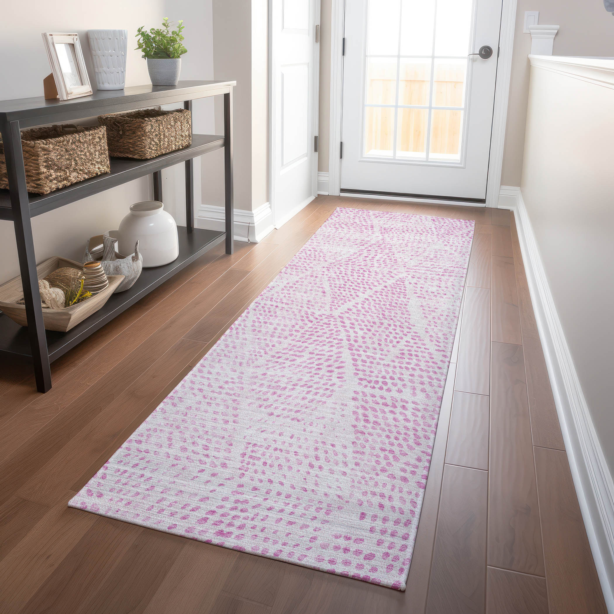 Addison Rugs ACN591PI2X8 Chantille ACN591PI 2 x 7 (ft) Polyester Pink Rectangular Indoor/Outdoor Geometric Moroccan Machine washable Runner rug