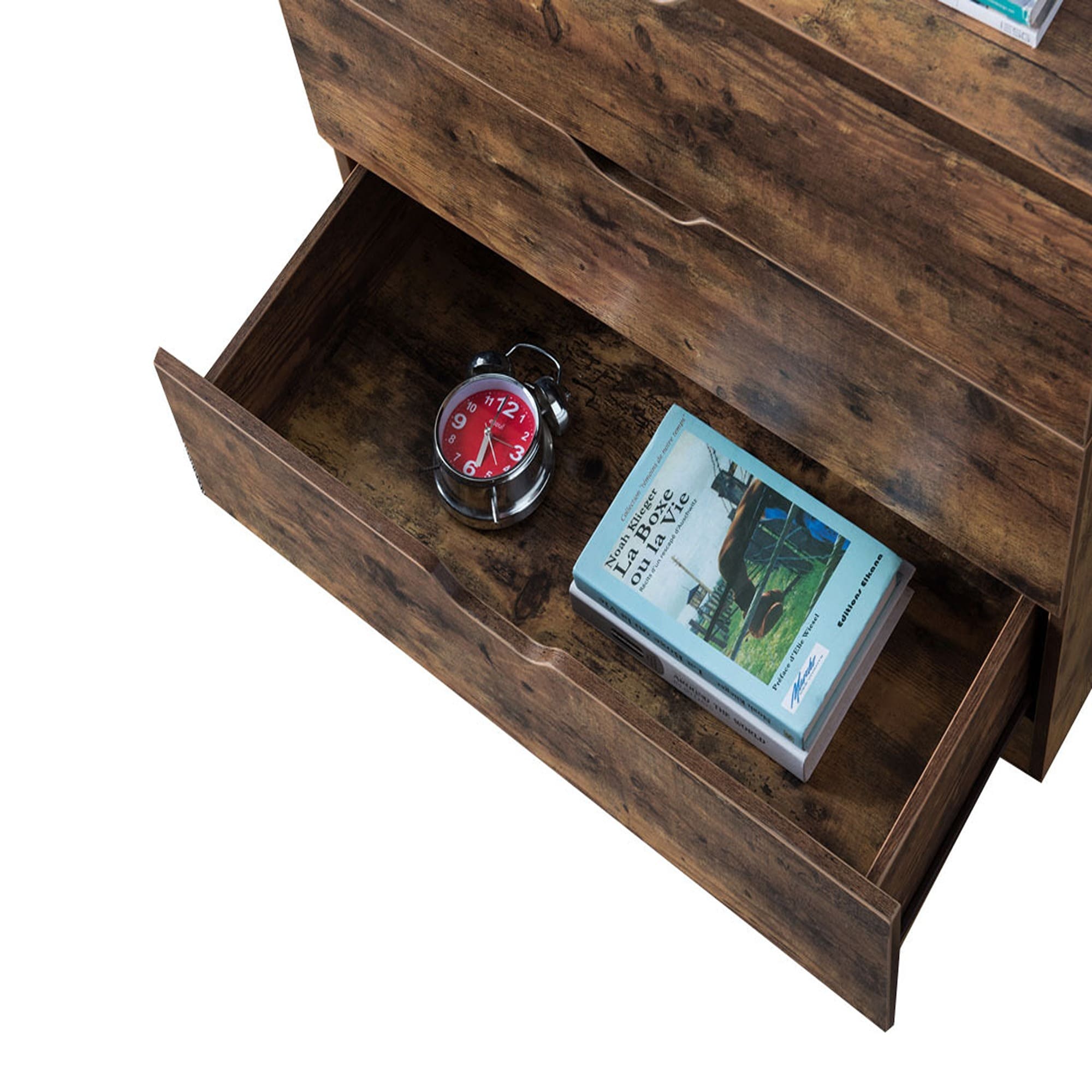 Rustic Brown Five-Drawer Vertical Chest with Metal Glides