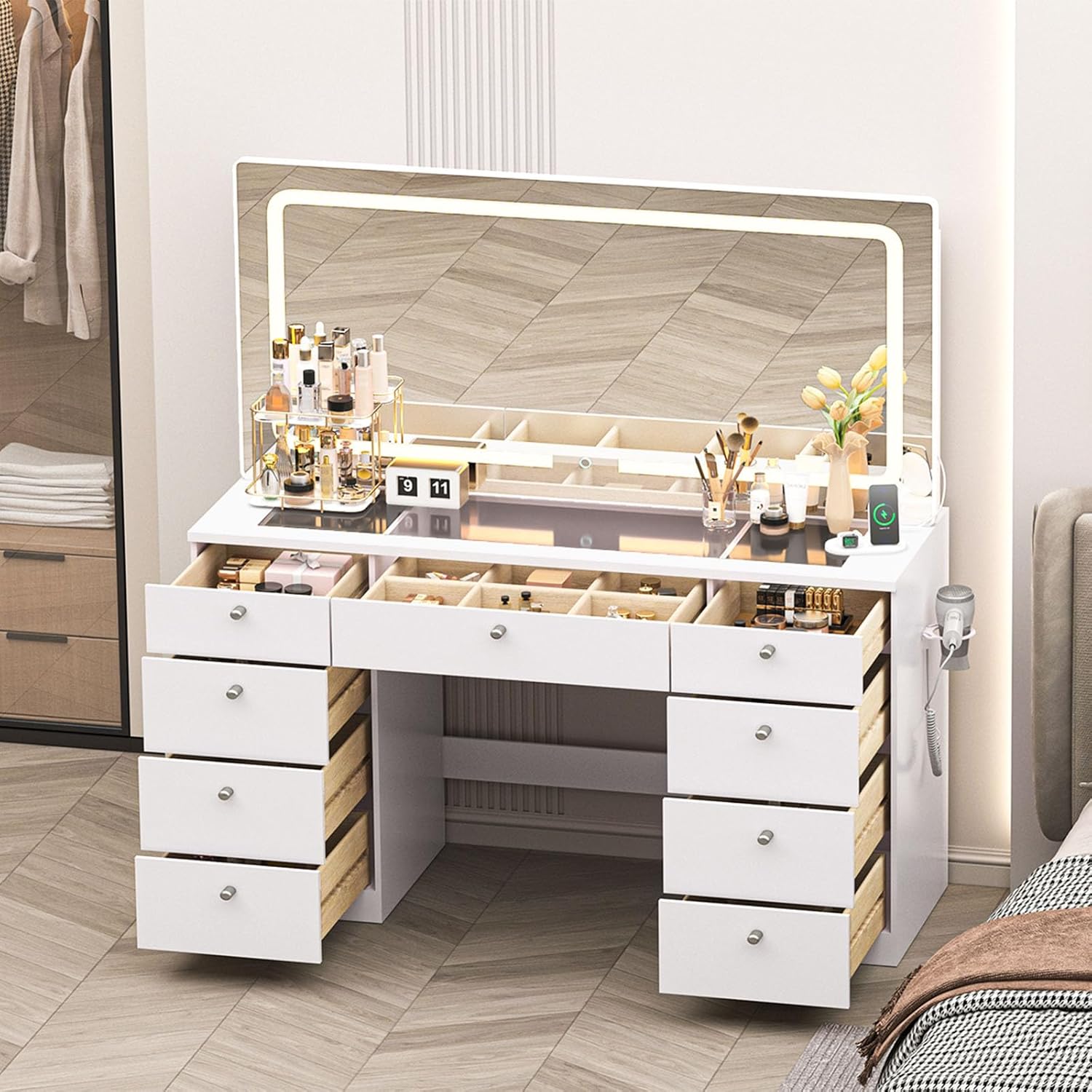 Bvldfamly WZJJ023WT 44.88-in White Makeup Vanity