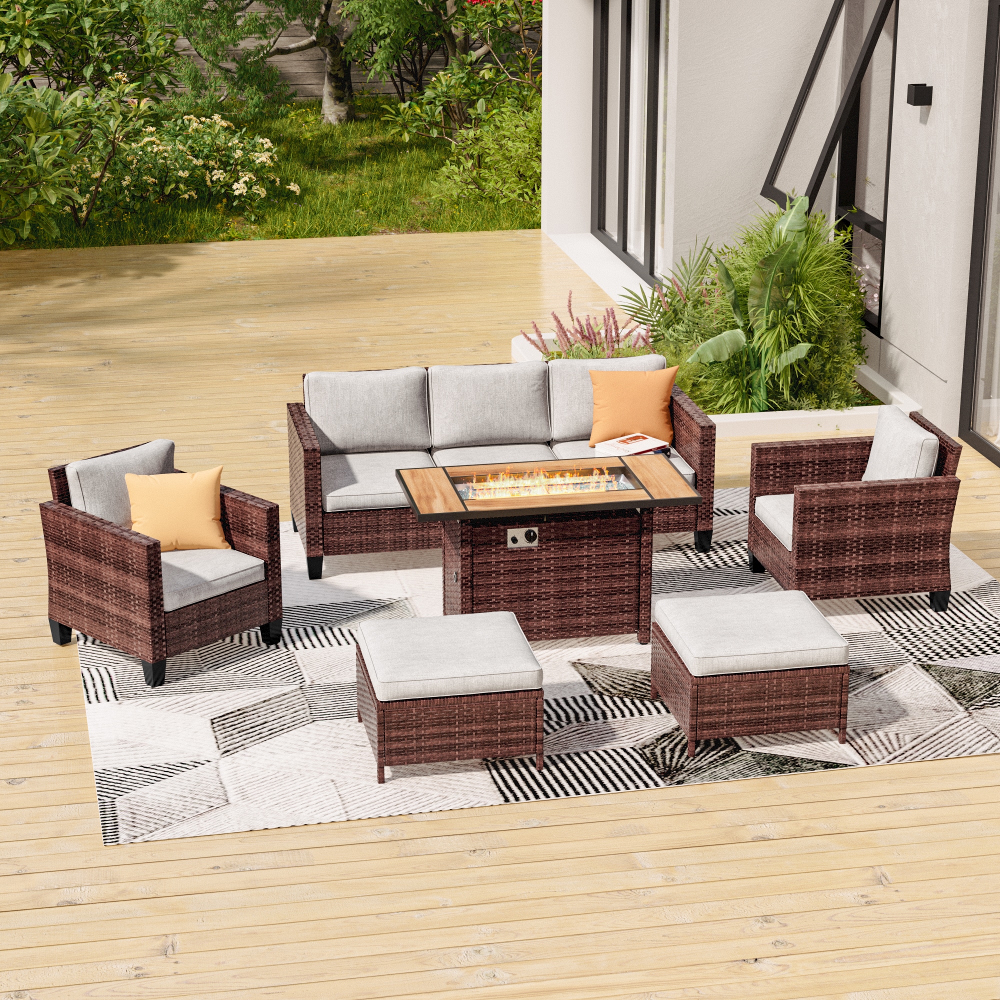 ACEGOSES LW-115BLY-T5 Skytop 6 -Piece Wicker Patio Sofa Conversation Set with Gray Cushions