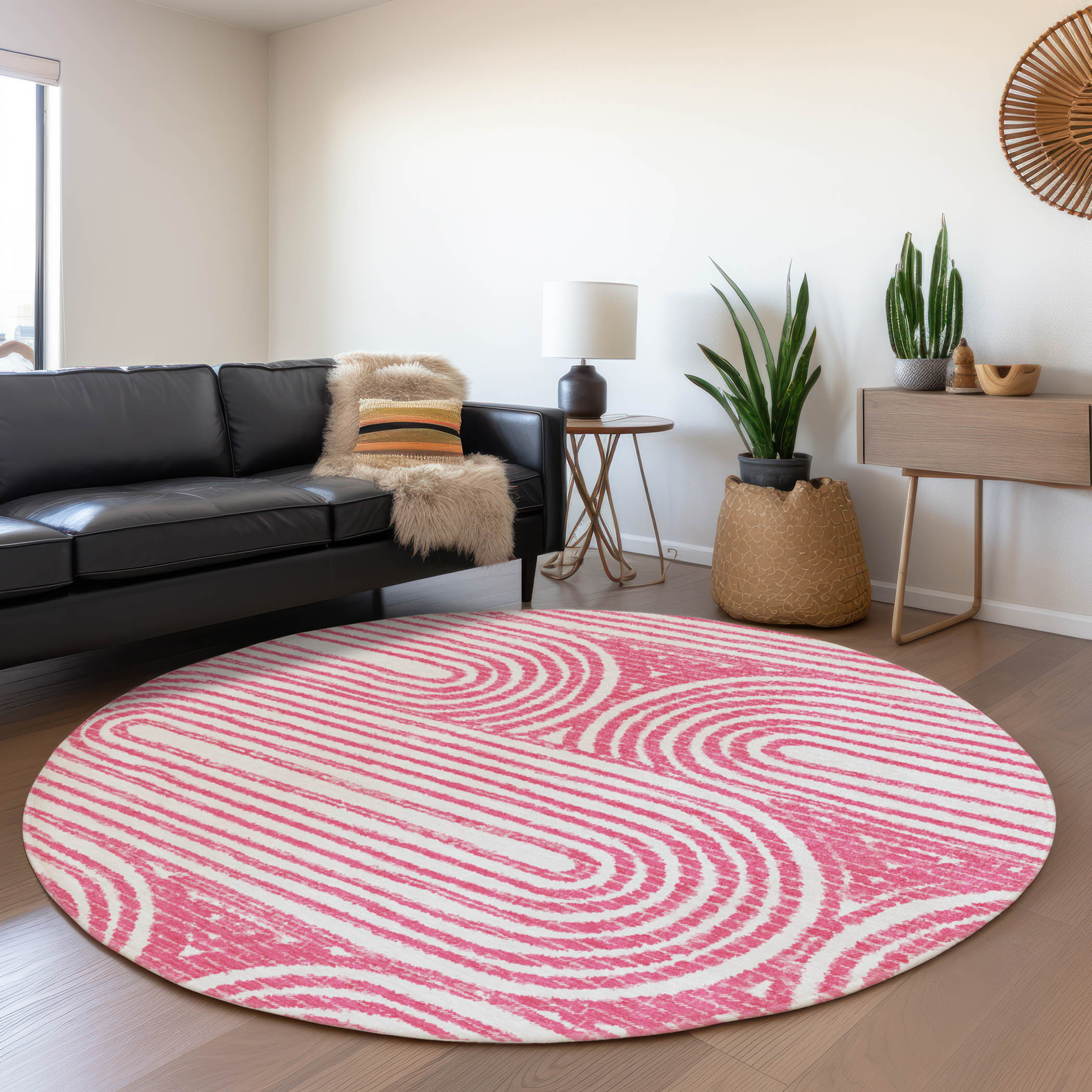 Addison Rugs ACN540BL8RO Chantille ACN540BL 8 x 8 (ft) Polyester Blush Round Indoor/Outdoor Stripe Mid-Century Modern Machine washable Area rug