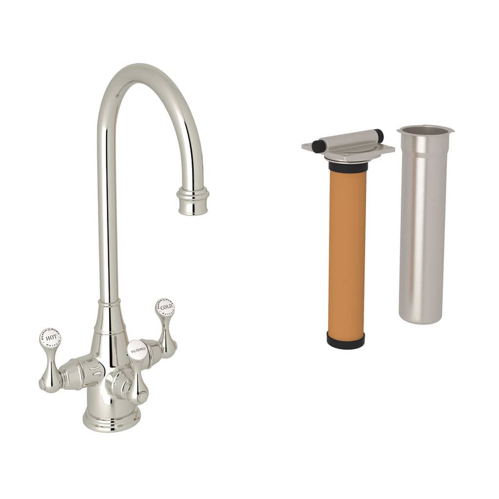 Rohl U.KIT1220LS-PN-2 Georgian Era Filtration 3-Lever Bar and Food Prep Faucet - Polished Nickel With Metal Lever Handle