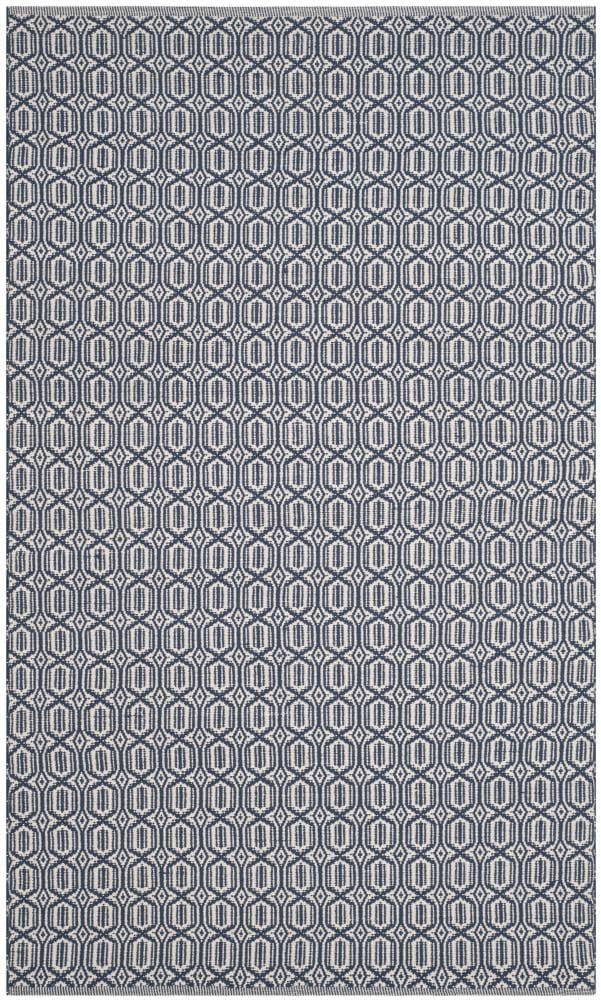 Safavieh MTK333B-5 Montauk Capri 5 x 8 (ft) Cotton Ivory/Navy Rectangular Indoor Geometric Coastal Area rug