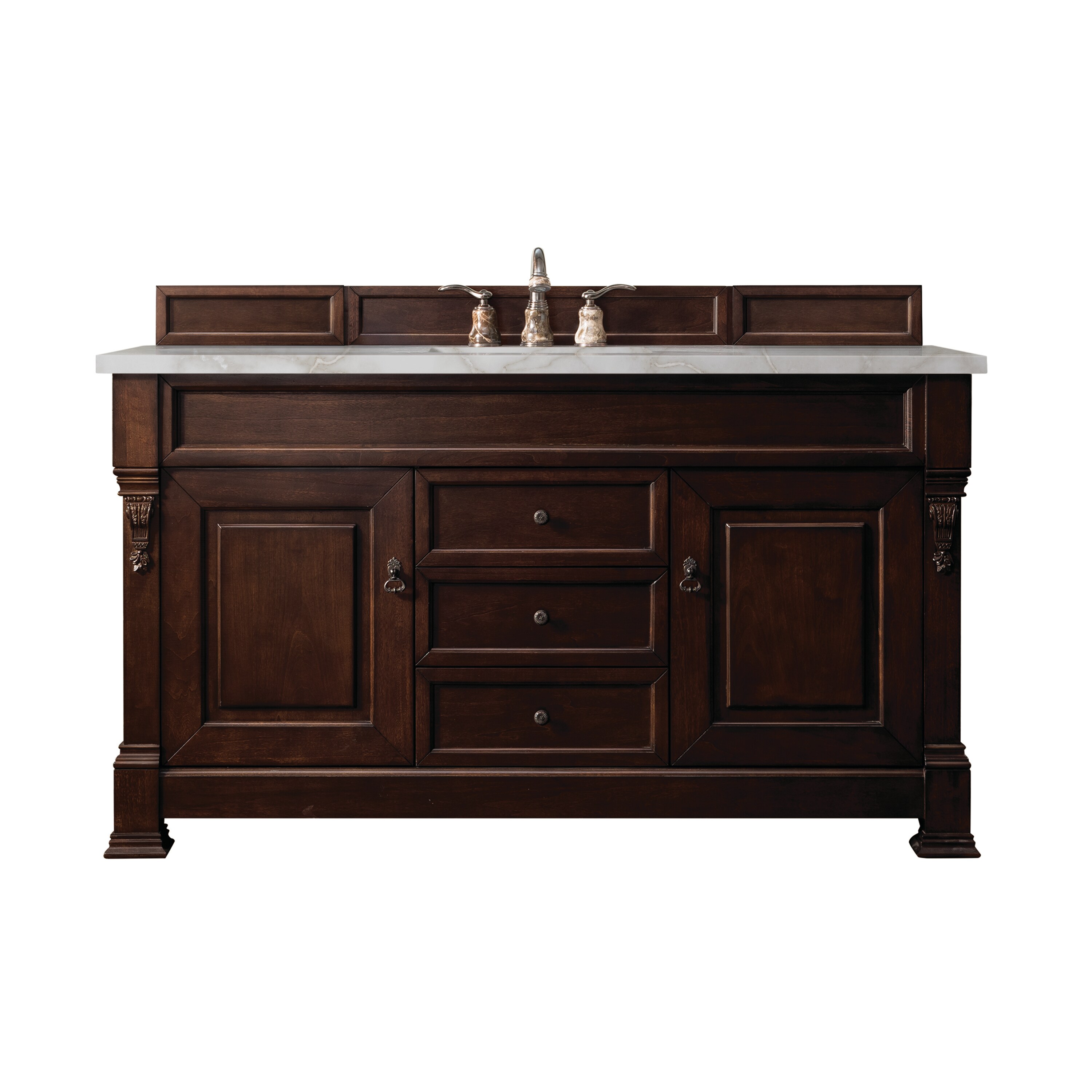 James Martin Vanities 147-114-5361-3VSL Brookfield 60-in Burnished Mahogany Undermount Single Sink Bathroom Vanity with Victorian Silver Quartz Top