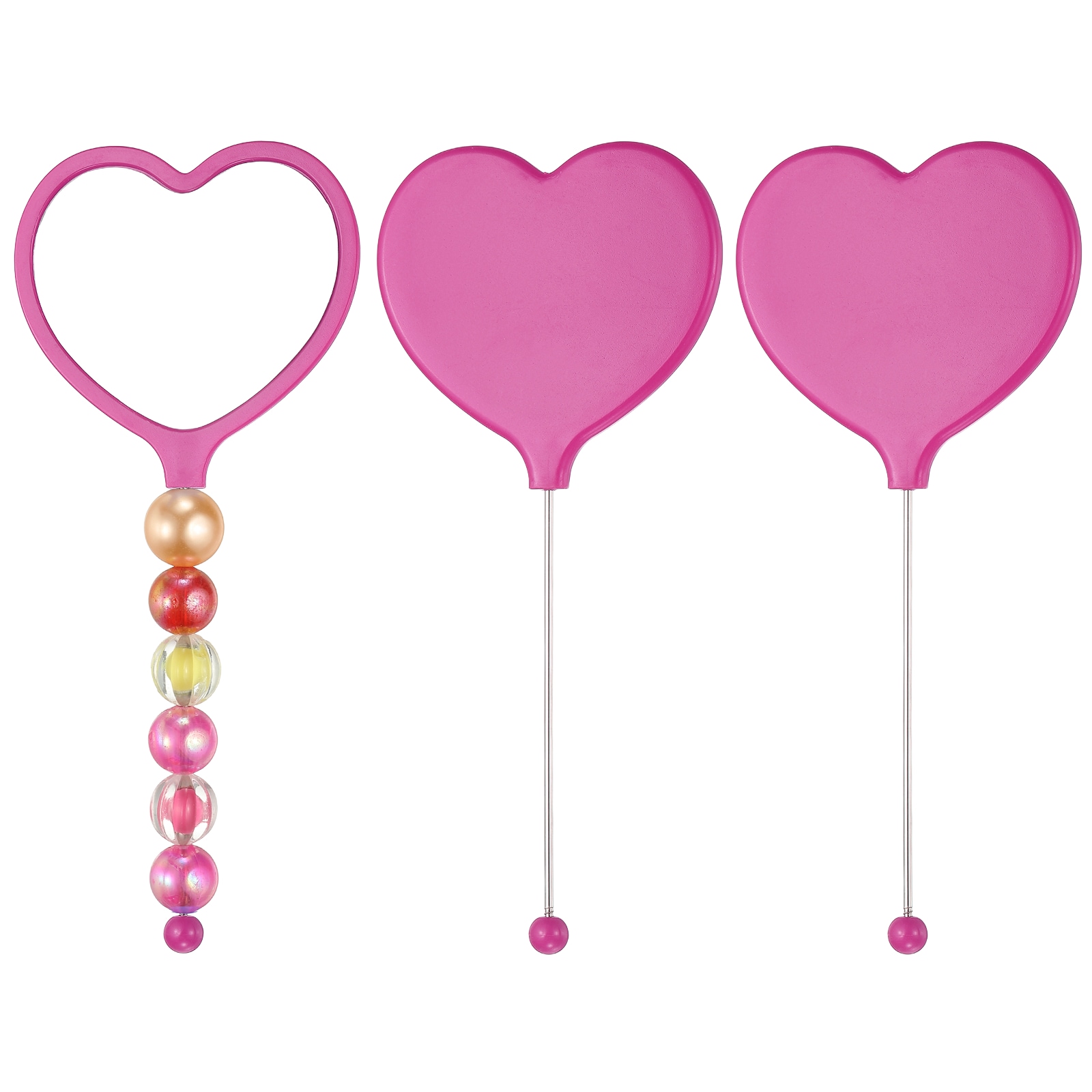 Unique Bargains 3pcs Beadable Mirrors with Handle 6.4 Inch Long Heart Shape Bead Mirror Bars Removable for Women DIY Crafts Travel Makeup(Hot Pink) #S26030301UX0526