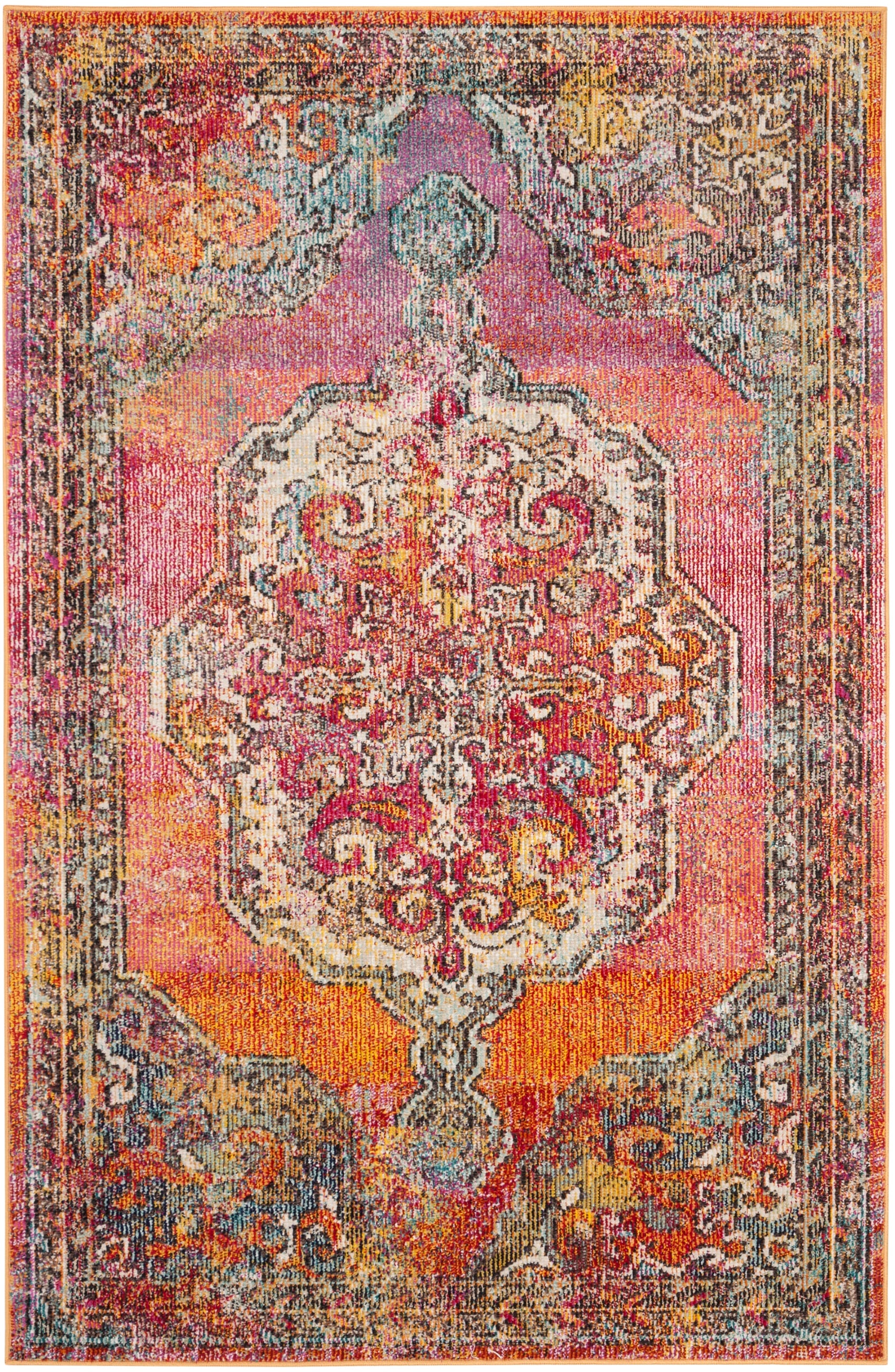 Light Blue and Orange Synthetic 4' x 6' Reversible Area Rug