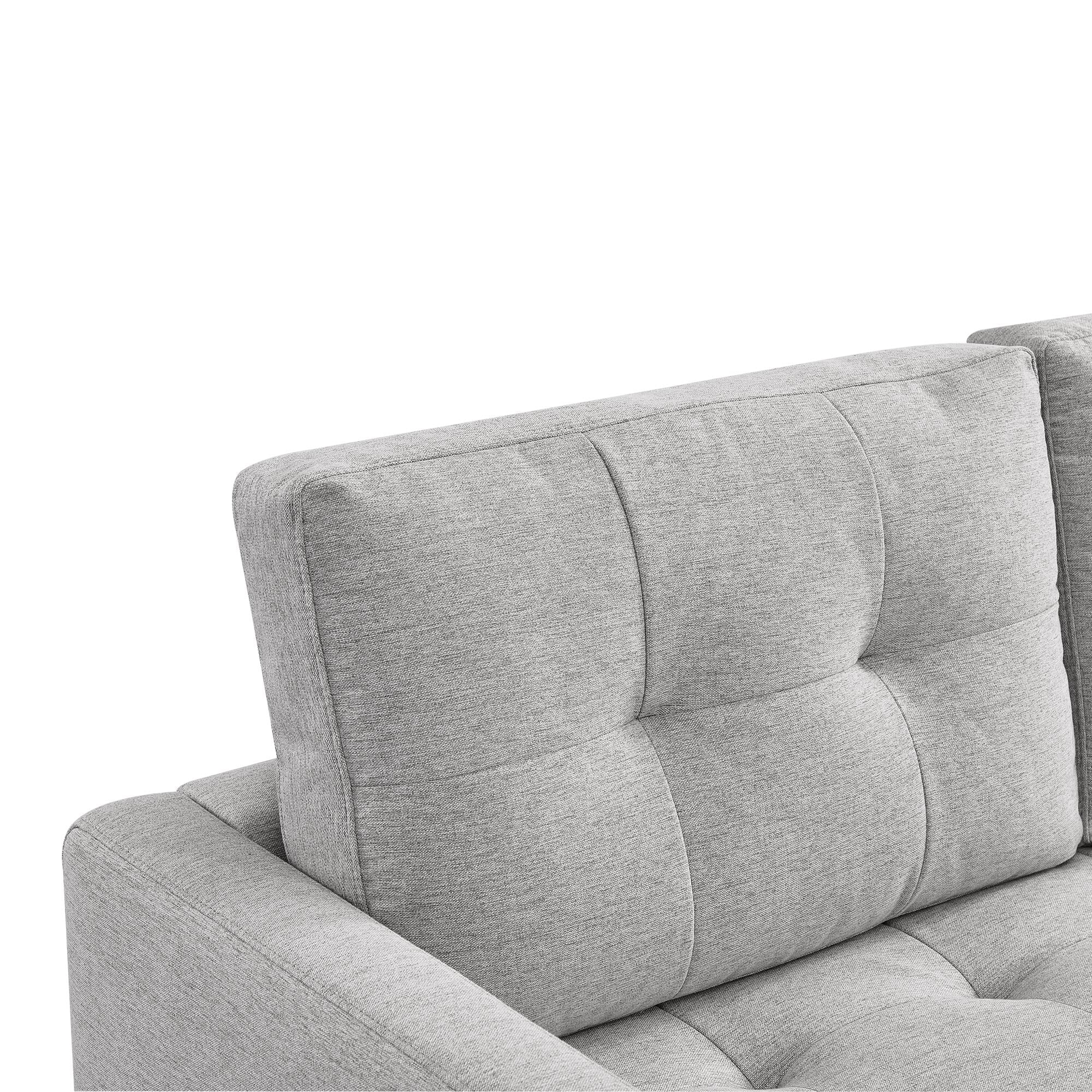 Light Grey Tufted Velvet Two Piece Sectional Sofa with Ottoman