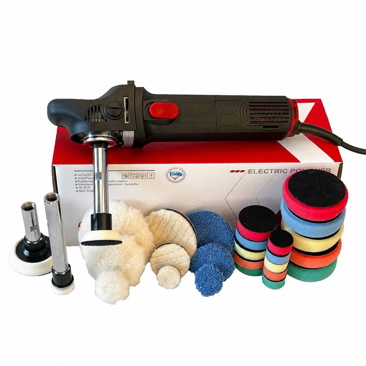 KHKFY Rotary Car Polisher Machine Variable Speed 1500 to 5500RPM Slim Body with 1 2 3 Inch Pads M14 Extension Shafts Side Handle Kit for #LKH0712X032