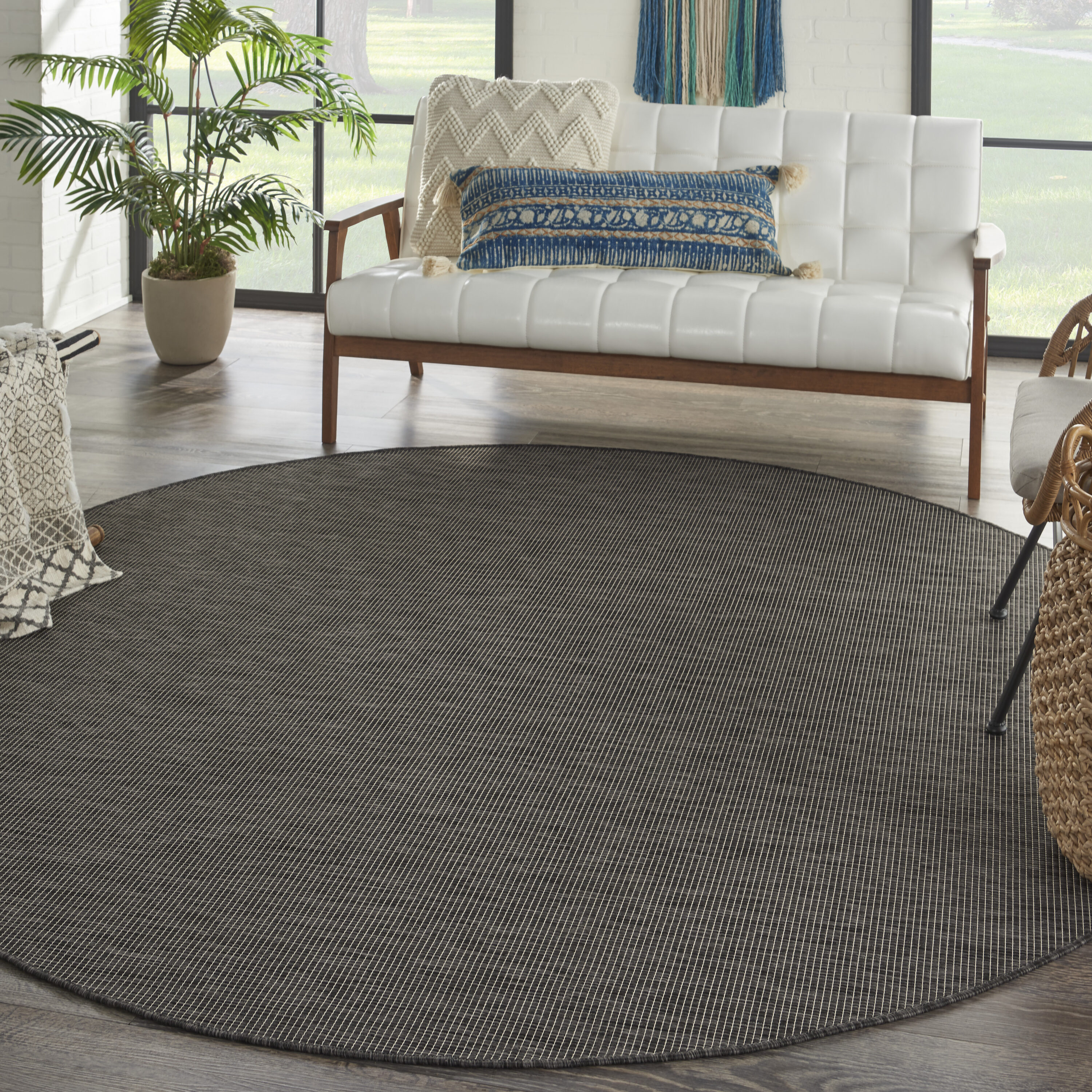 Nourison 99446791016 Positano 8 x 8 (ft) Loomed Polypropylene Charcoal Round Indoor/Outdoor Solid Area rug