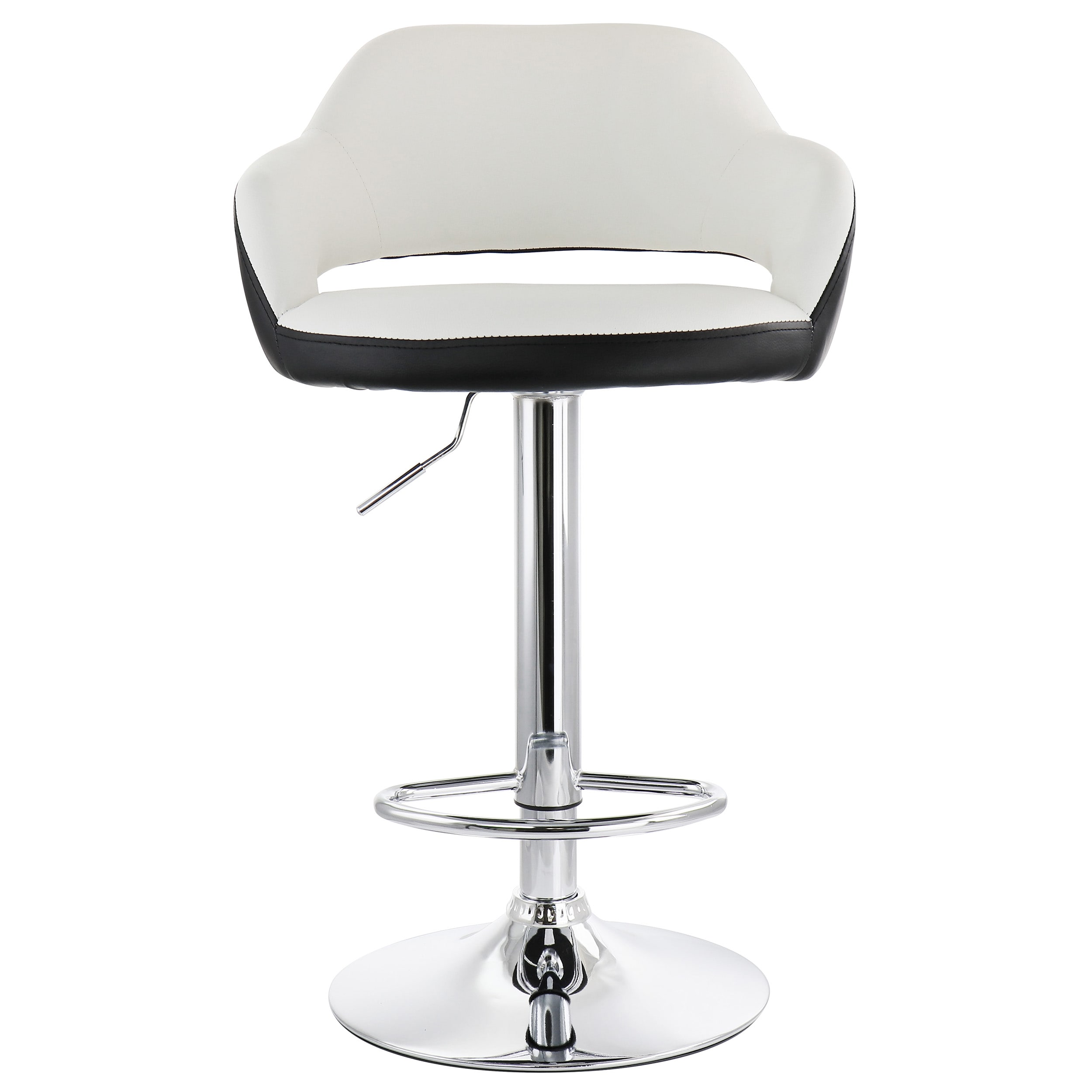 Elama  2 Piece Adjustable Faux Leather Bar Stool in White with Black Trim and Chrome Base