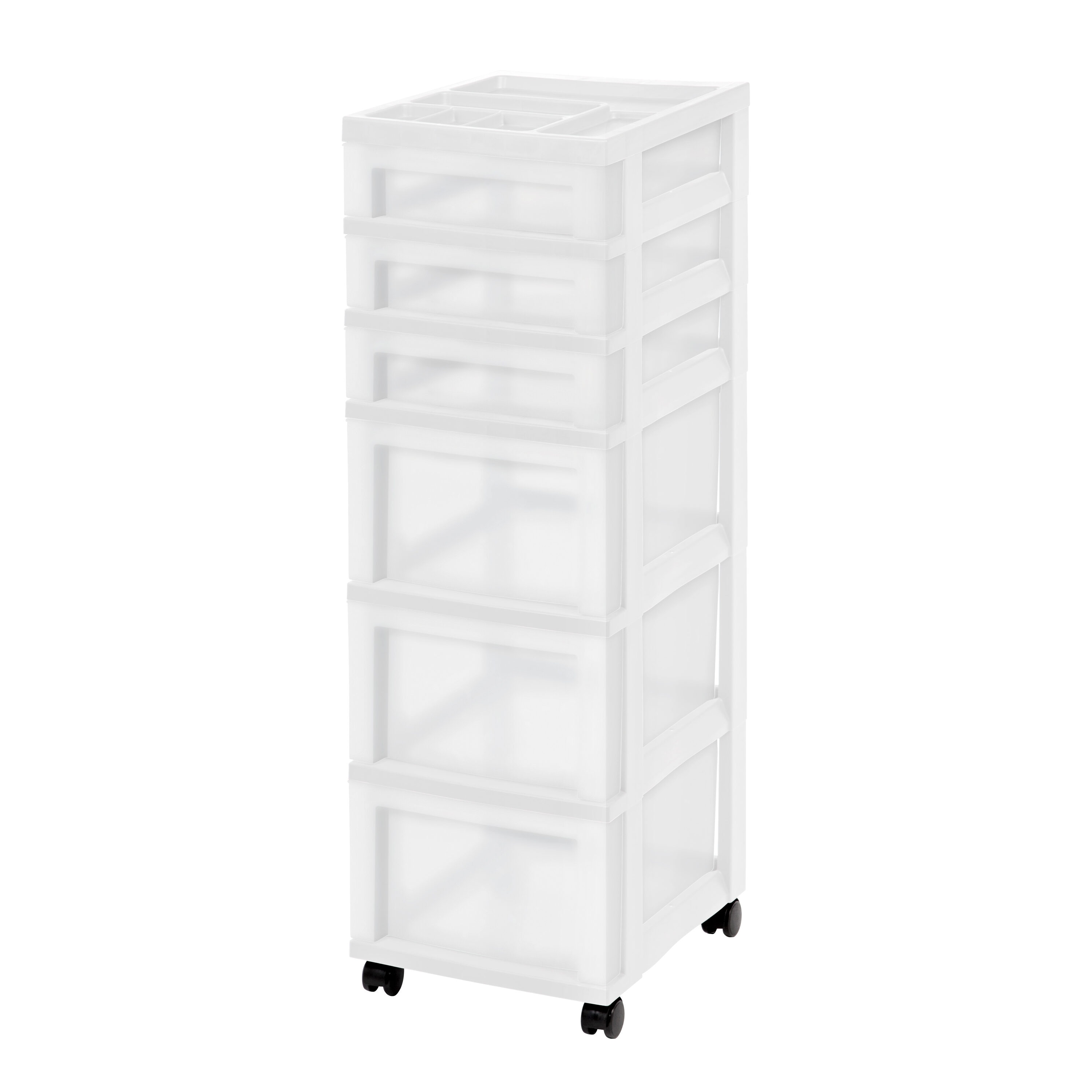 IRIS 6-Drawers White Rolling Plastic Storage Drawer Cart 36.56-in