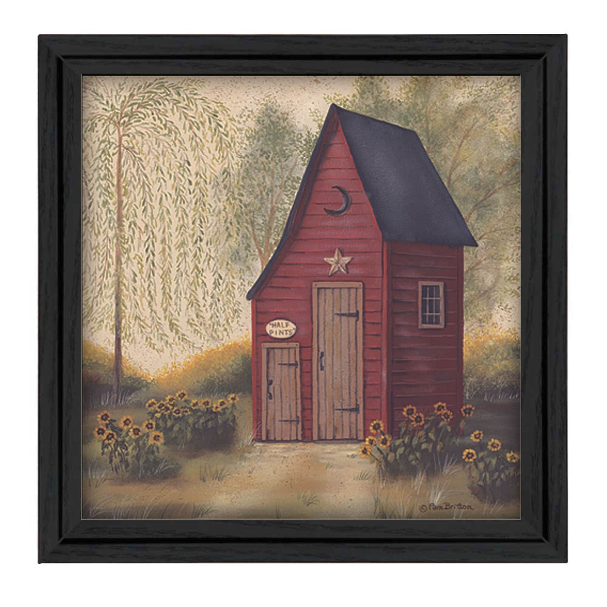 Trendy Decor 4U BR298-405 Folk Art Outhouse Pam Britton Black Wood Framed 14-in H x 14-in W Vintage/Retro Paper Print