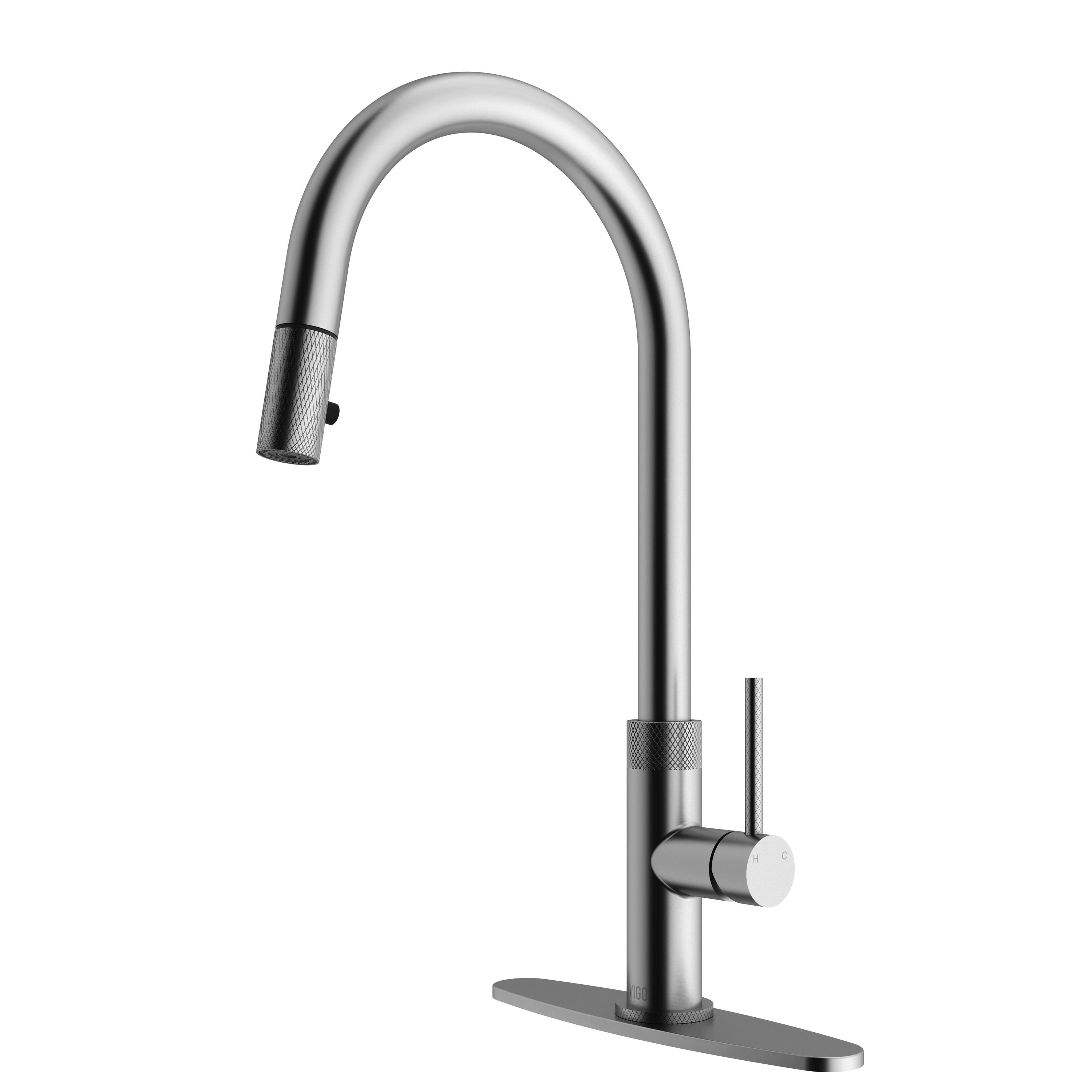 VIGO VG02033STK1 Bristol Stainless steel Single Handle Deck-mount Handle Commercial/Residential Pull-down Kitchen Faucet with Sprayer ( Deck Plate Included )