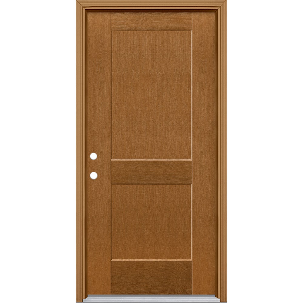 Masonite 5204069 Logan 36-in x 80-in x 4-9/16-in Fiberglass No glass Right-hand inswing Oakcrest Stained Prehung Front Door with Brickmould Insulating core