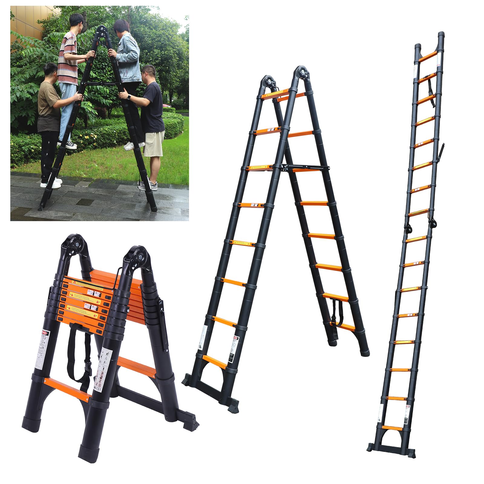 SenQWFa Telescoping Ladder 16.5 FT Multi Position A Frame and Extension Ladder with 330 LB Load Capacity Black durable home #LDC0820C220