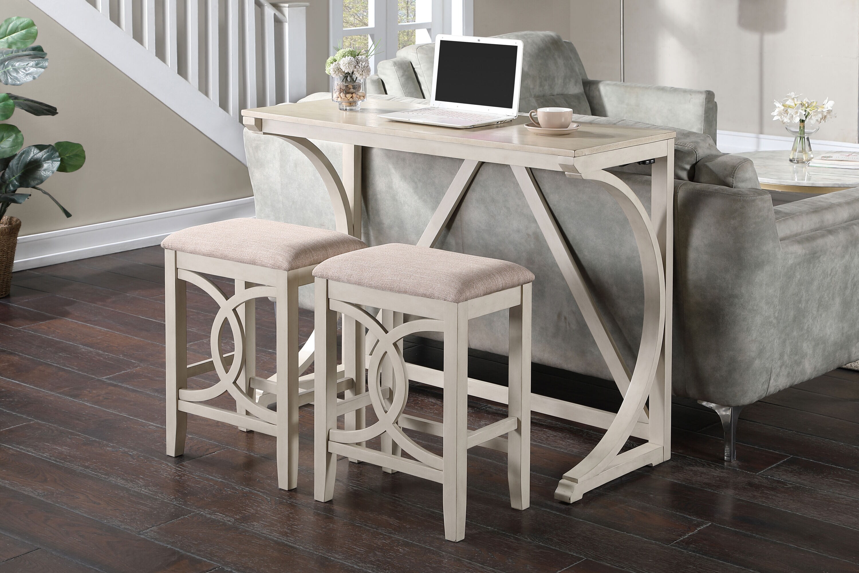 New Classic Furniture D324-3P-BSQ Bella Bisque Transitional Dining Room Set with Rectangular Table ( Seats 2 )