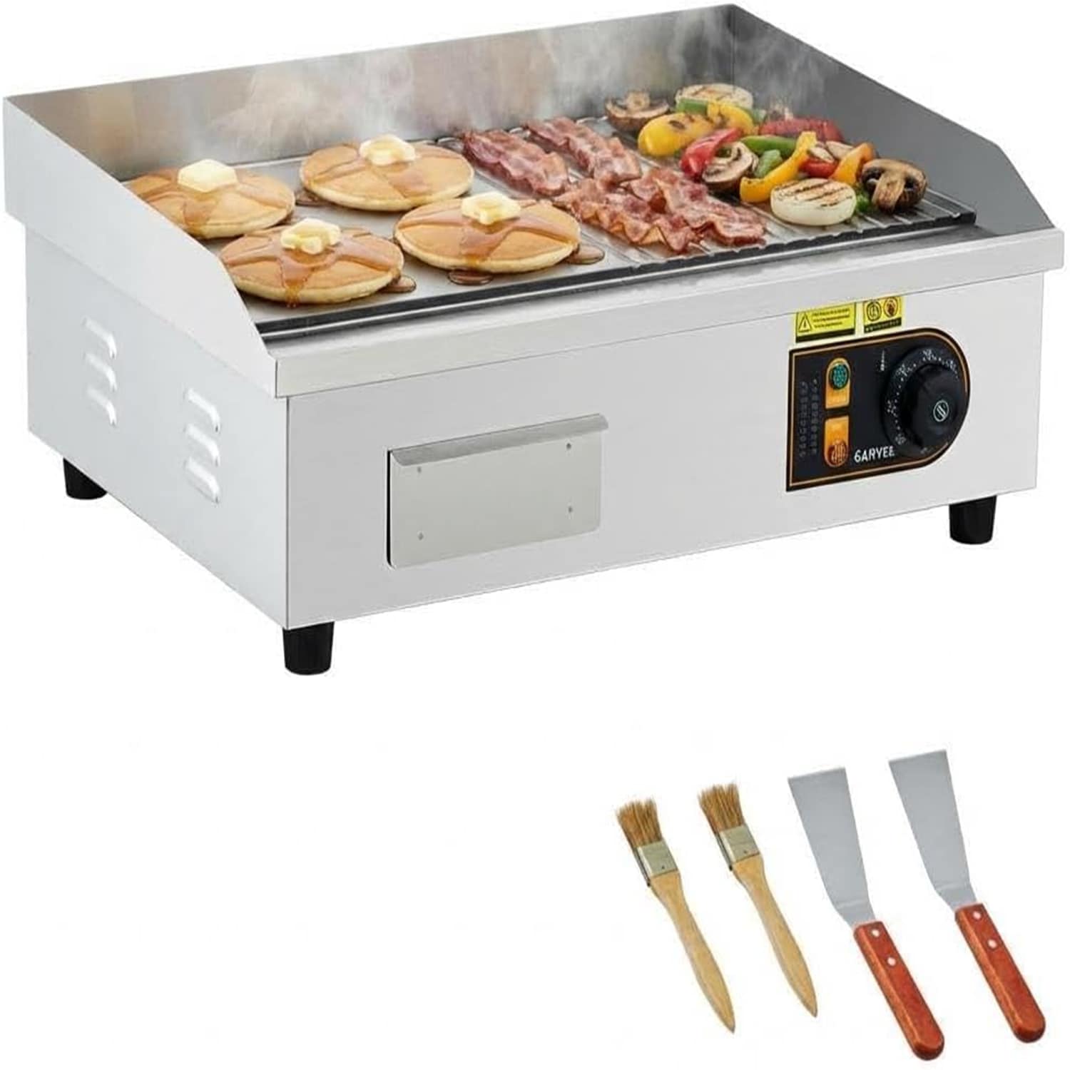 Garvee 22Inch Electric Griddle 1700W Stainless Steel Half-Flat Top Grill Adjustable Temp Includes 2 Shovels and 2 Brushes #HQ-G-K3-6YPH-AF88