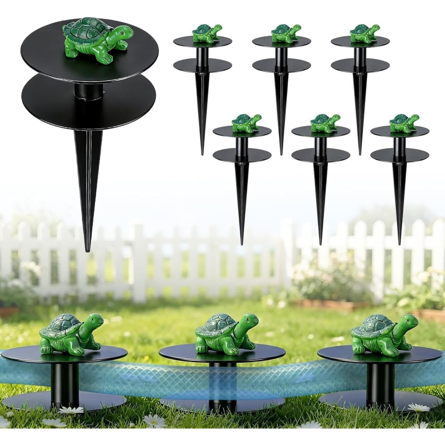 Angel Sar - 6-Pack 8.7in Turtle Garden Hose Guide with Premium Heavy-Duty Cast Iron for Outside Y...