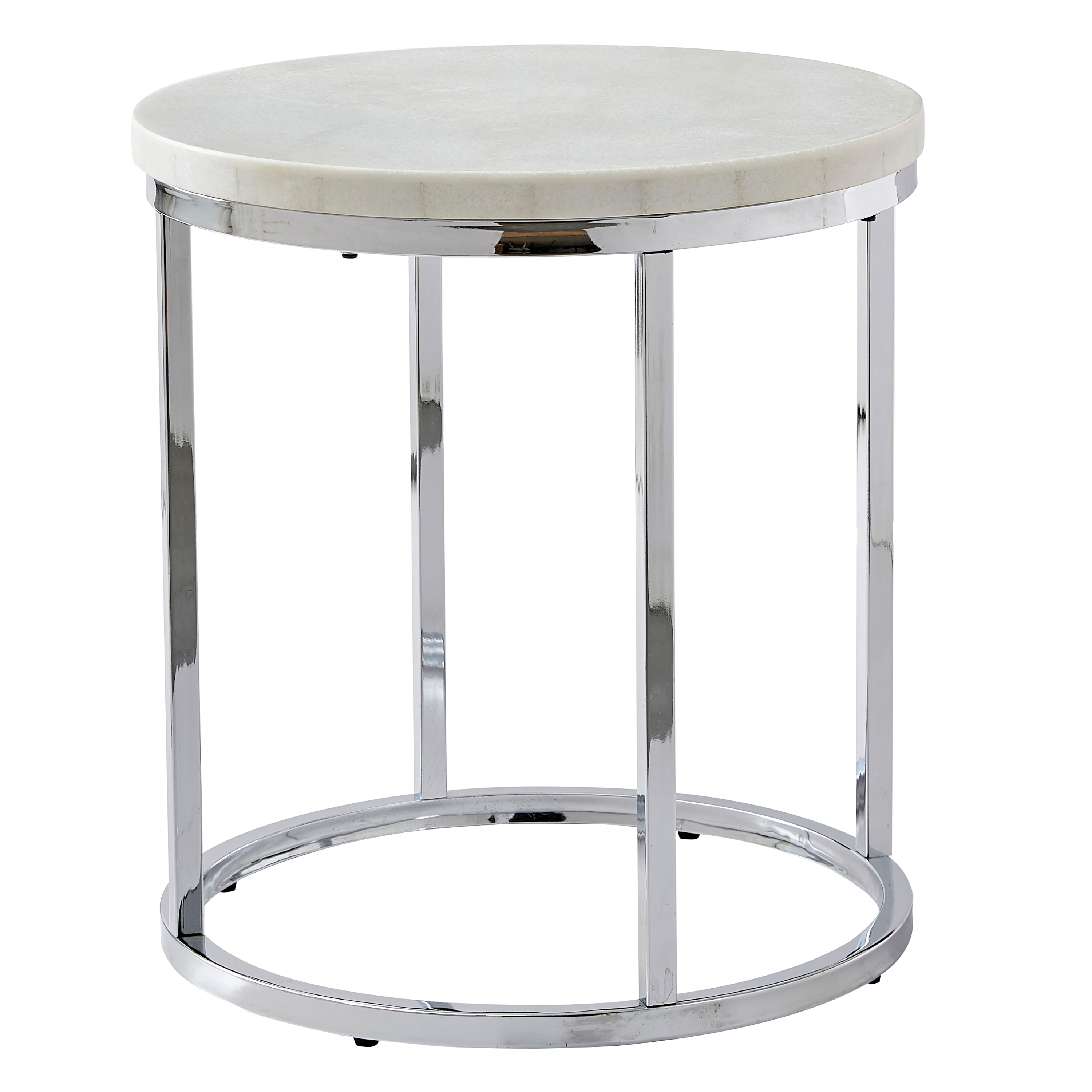 Echo 22" White Marble and Chrome Round End Table