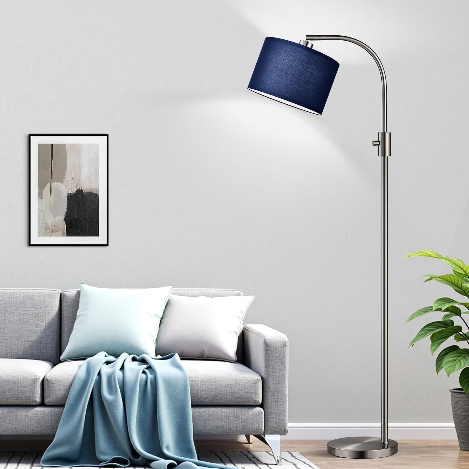 Pacrigo - 65 in Arc Floor Lamp with Blue Linen Shade Brushed Nickel Dimmable LED Bulb Included 1...