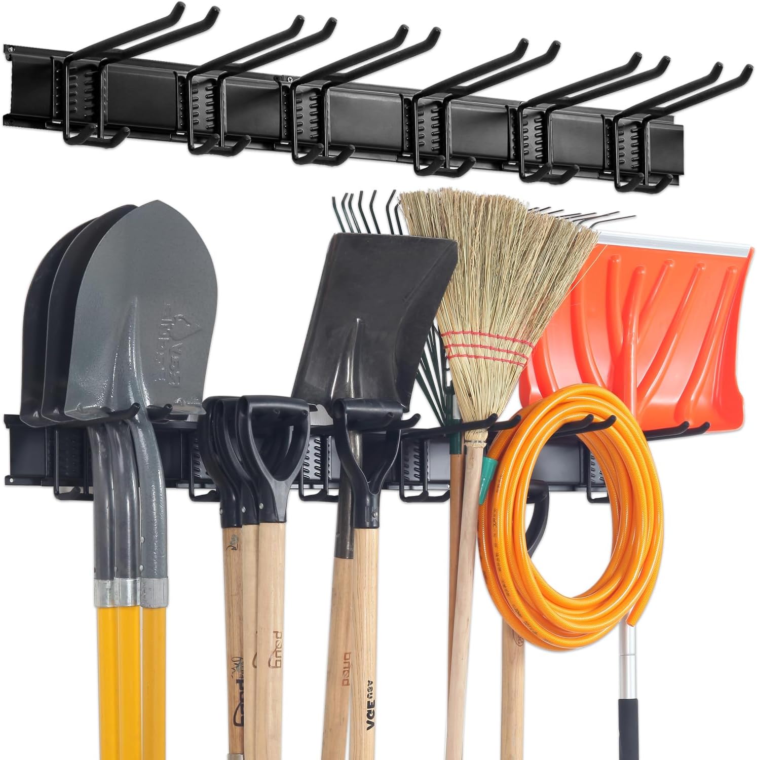 Afoxsos Garage Tool Organizer Wall Mount Heavy Duty Steel 48 Inch Rack 6 Adjustable Rubber Coated Hooks Holds 350lb 3 Piece Set for Shed and Yard