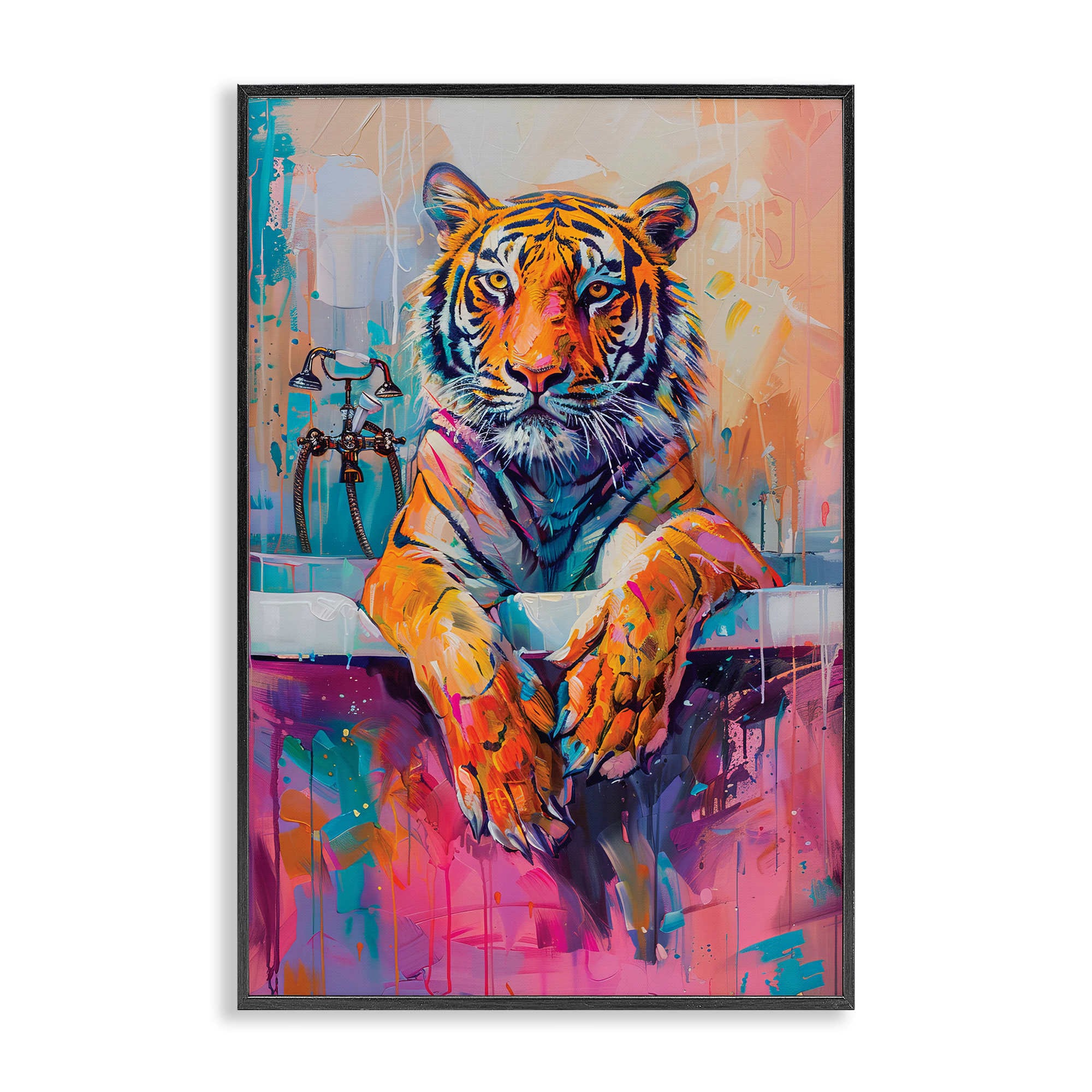 Stupell Industries BT-844-FR-16X24 Bathing Tiger in Bright Tub Framed Giclee design by LSR Design Studio
