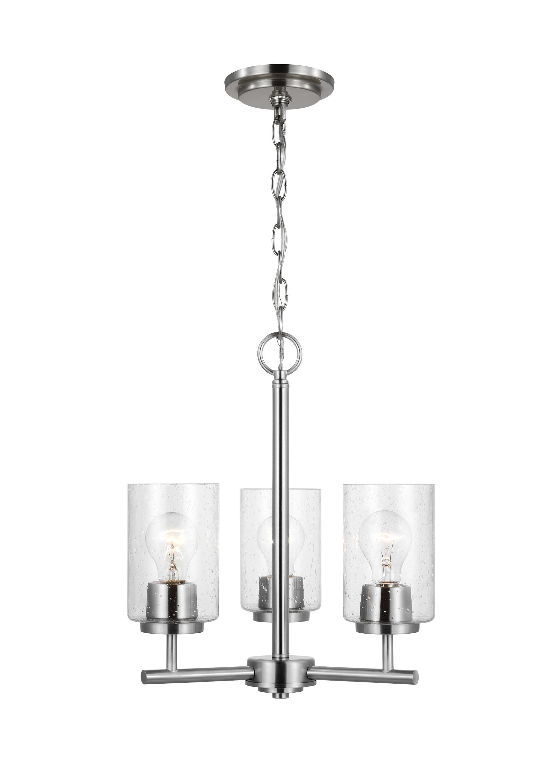 Brushed Nickel 3-Light Chandelier with Clear Seeded Glass