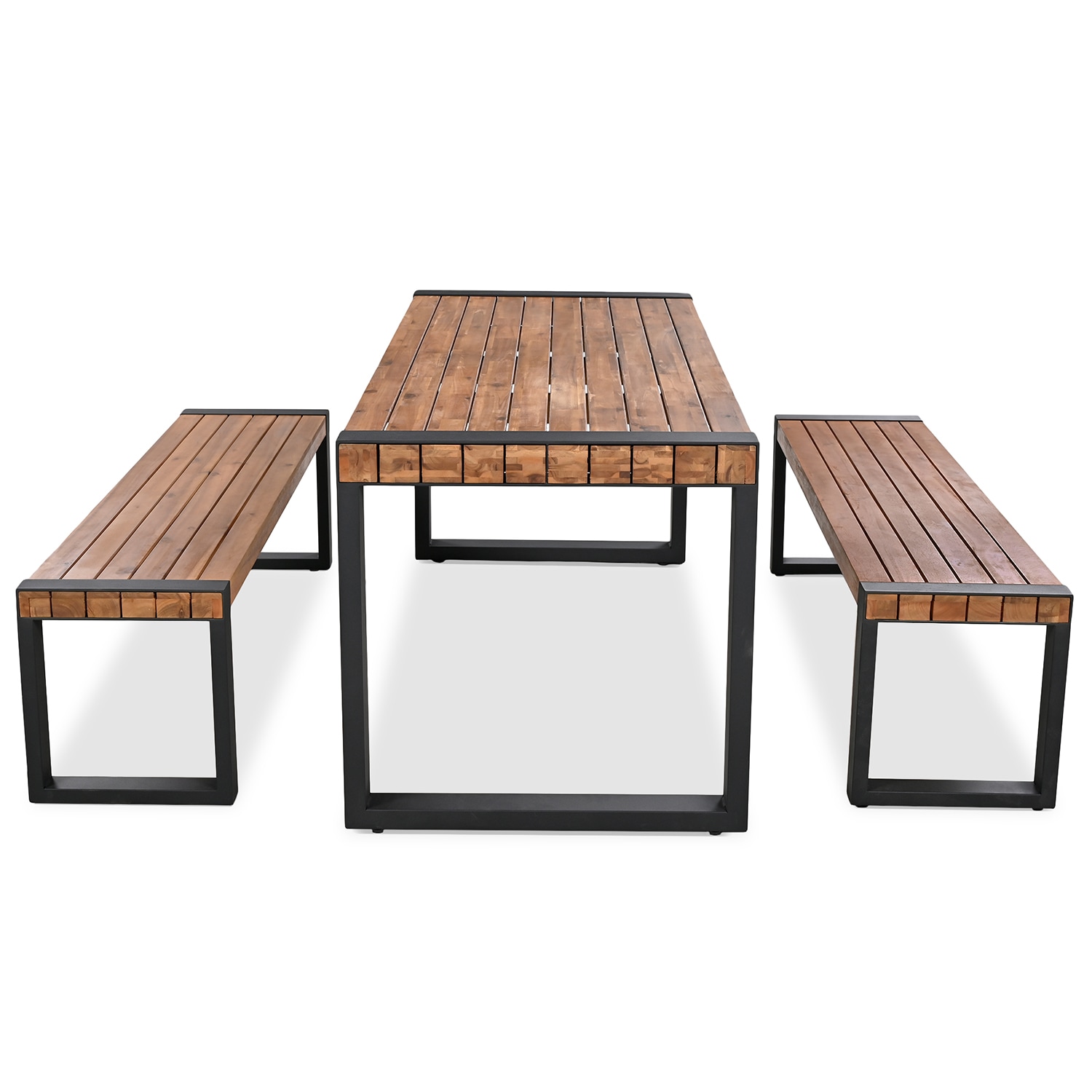 SINOFURN 3-Piece Brown Patio Dining Set Wood Rectangle Table with 2 ...