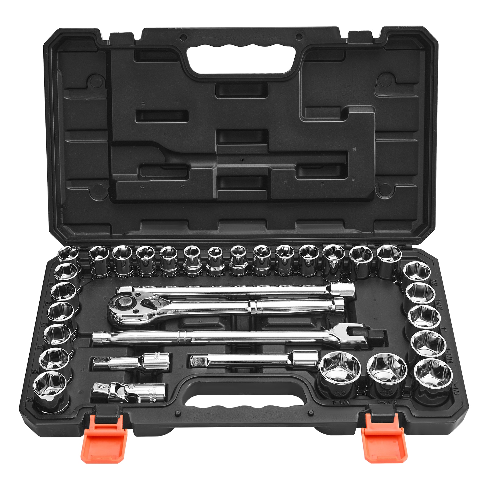Wooakway Socket Set 33 Pieces 1/2 inch Drive Socket and Ratchet Set SAE and Metric Mechanic Tool Kit with Ratchet Wrench Extension Bar and Storage Case CR-V Alloy Steel for Automotive Repair #FXLS0607-604E55