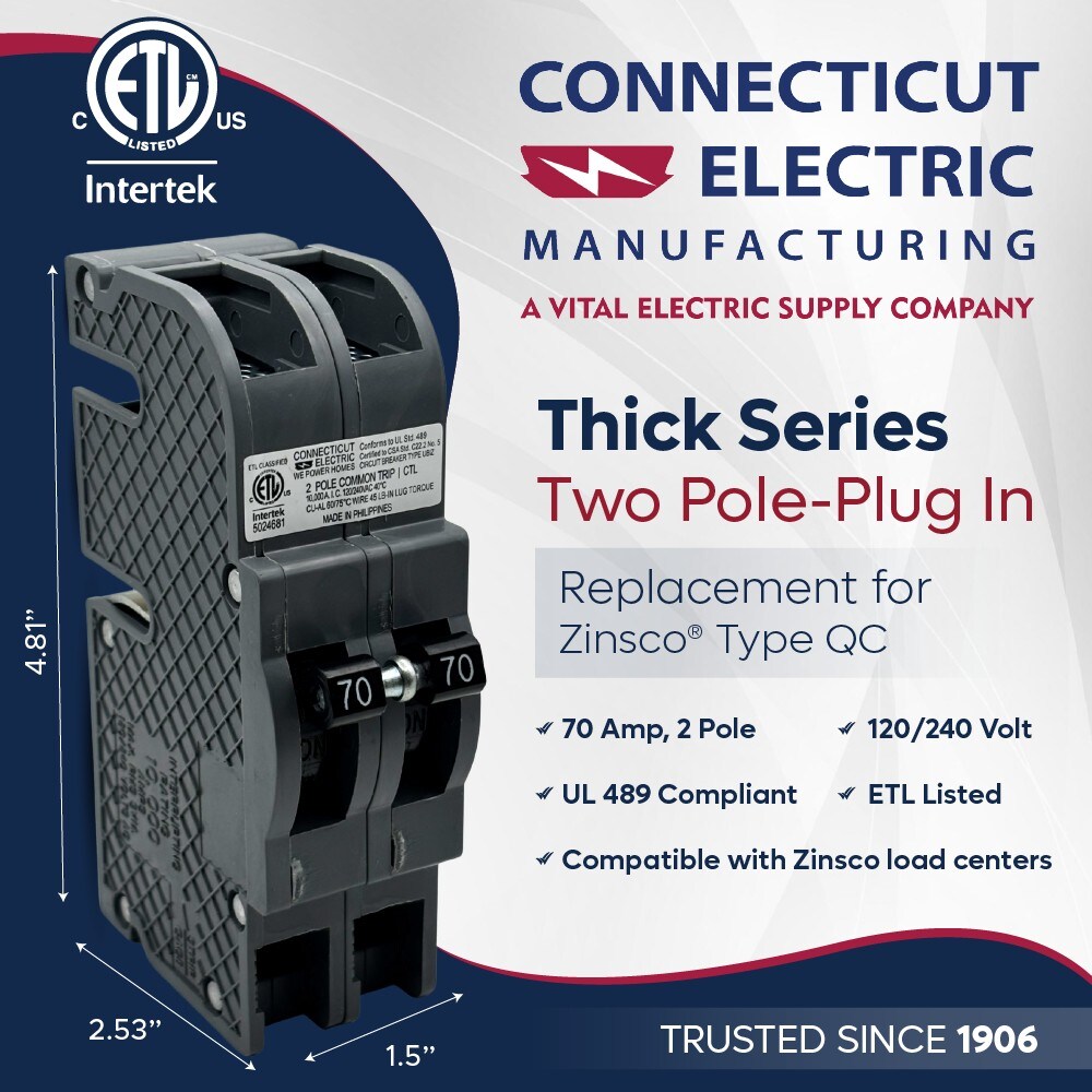 Connecticut Electric 70-amp 2-Pole Standard Trip Plug-on Neutral