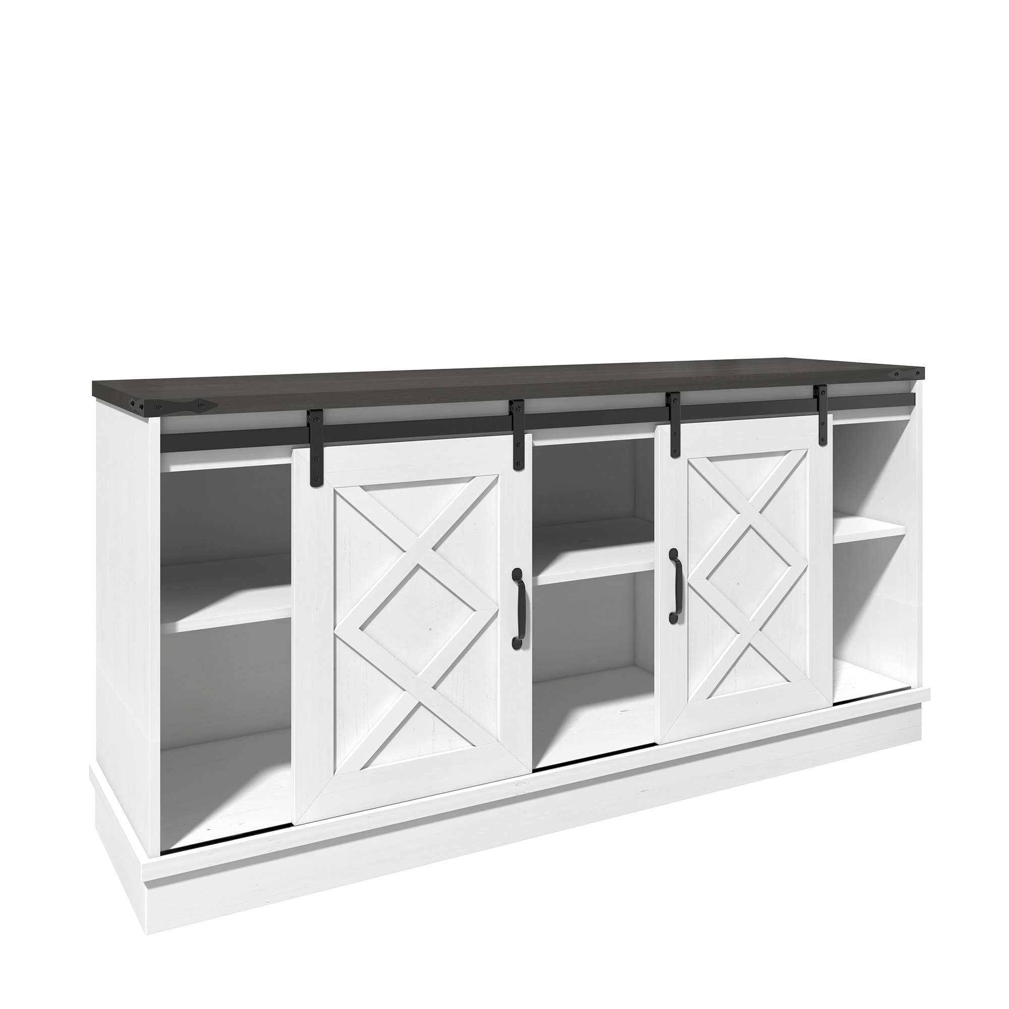White Farmhouse 58" TV Stand with Sliding Barn Doors