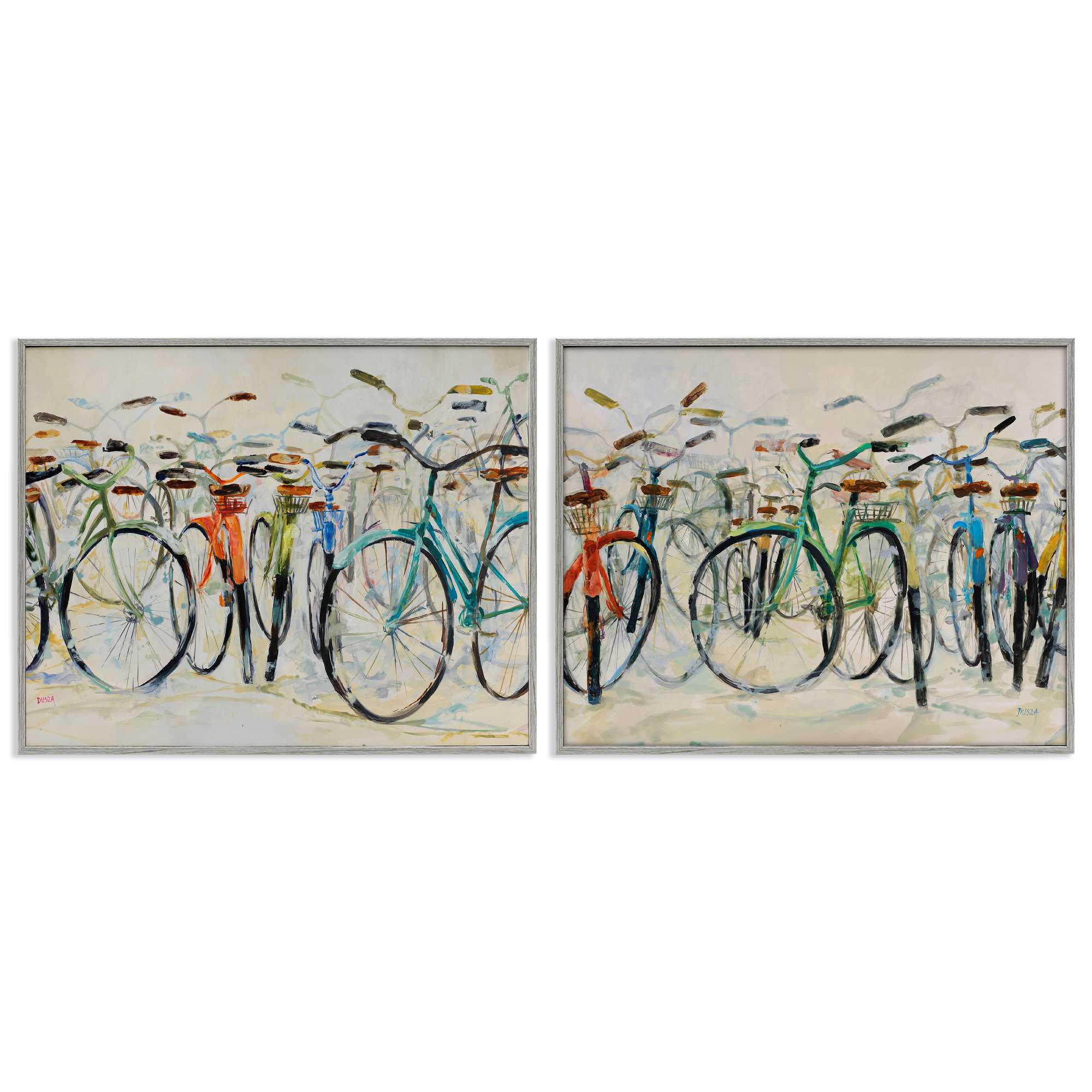 Stupell Industries B2-799-GFF-2PC-11X14 Dynamic Bicycles on Beige 2 Piece Gray Framed Giclee Art Set By Dusza 14 x 11